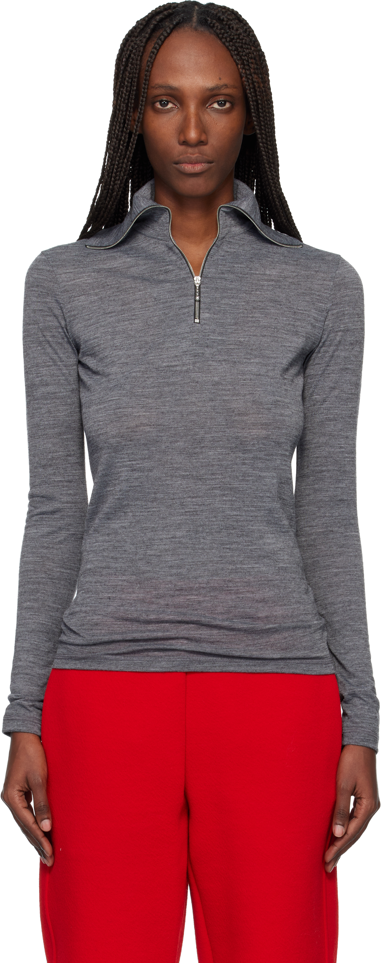 Gray Lightweight Technical Wool Jersey Polo by Jil Sander on Sale