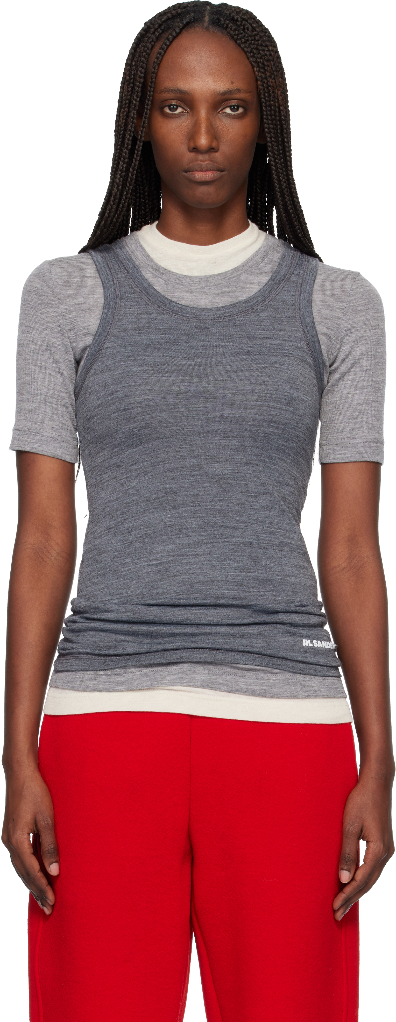 Gray Lightweight Technical Wool Jersey Tank Top by Jil Sander on Sale