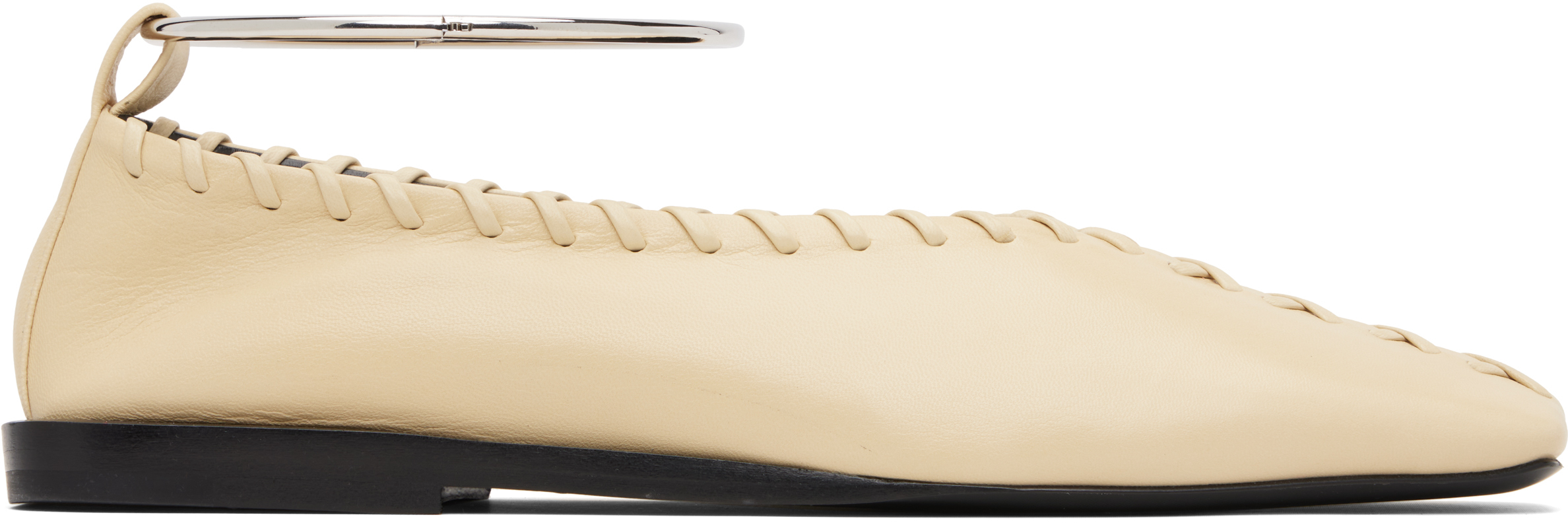 ★JIL SANDER★RING BALLET FLATS Cream JIL SANDER Ring whipstitch-trimmed leather ballet flats