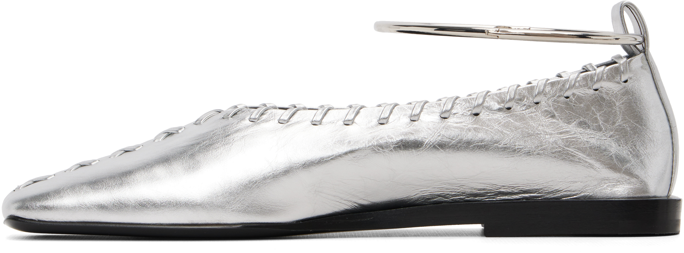 Jil Sander Silver Ring Ballerina Flats In Silver