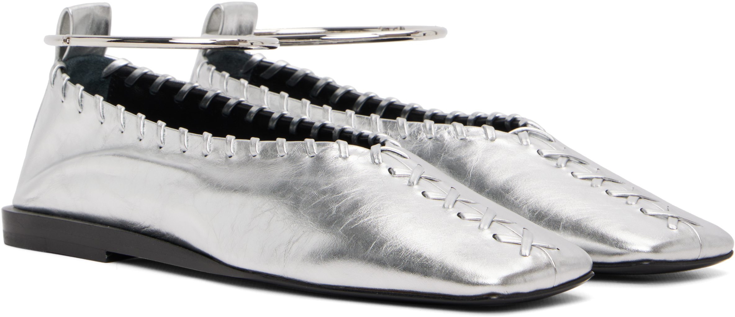 Jil Sander Silver Ring Ballerina Flats In Silver