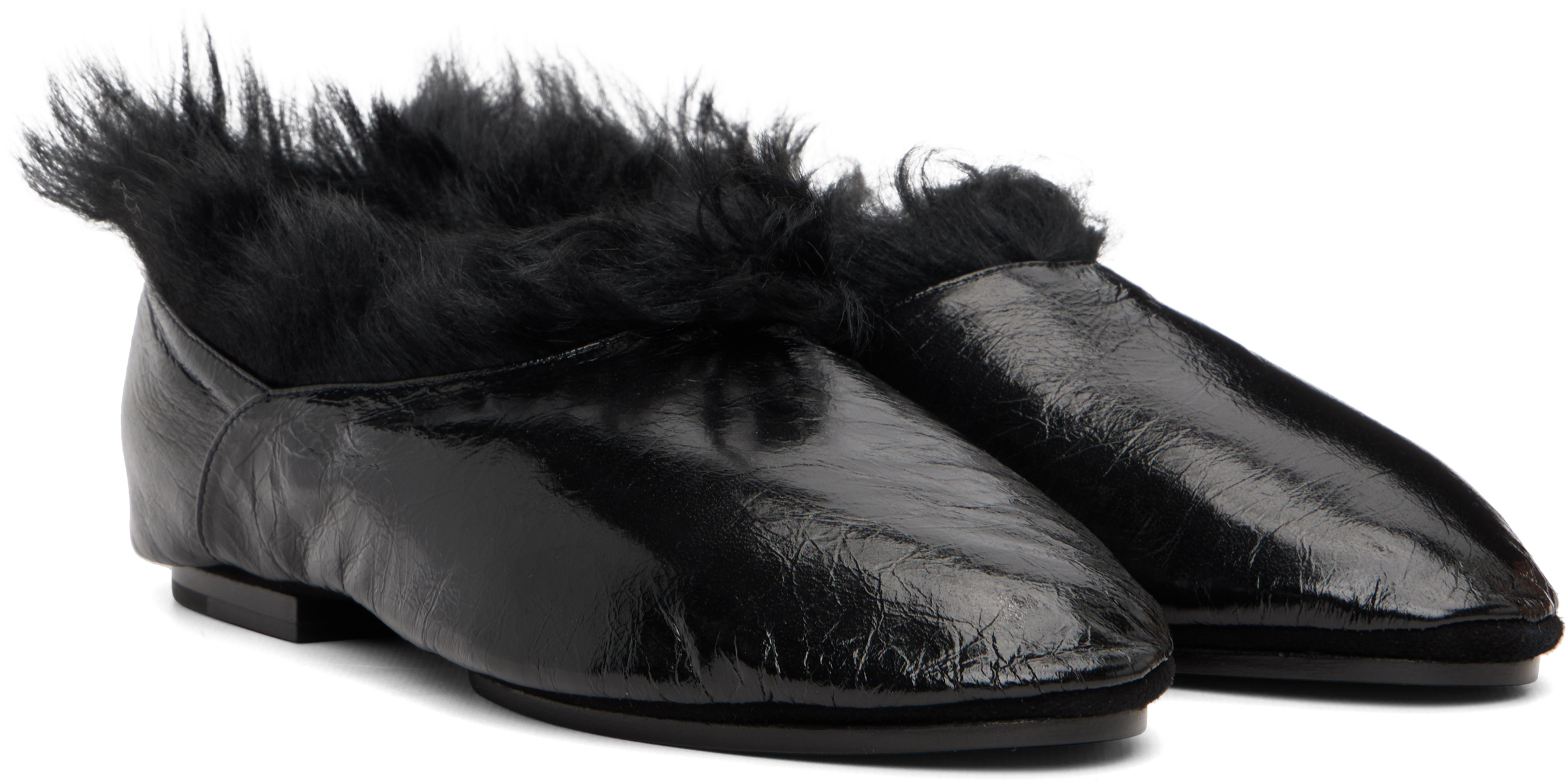 Jil Sander Black Deerskin Slippers In Black
