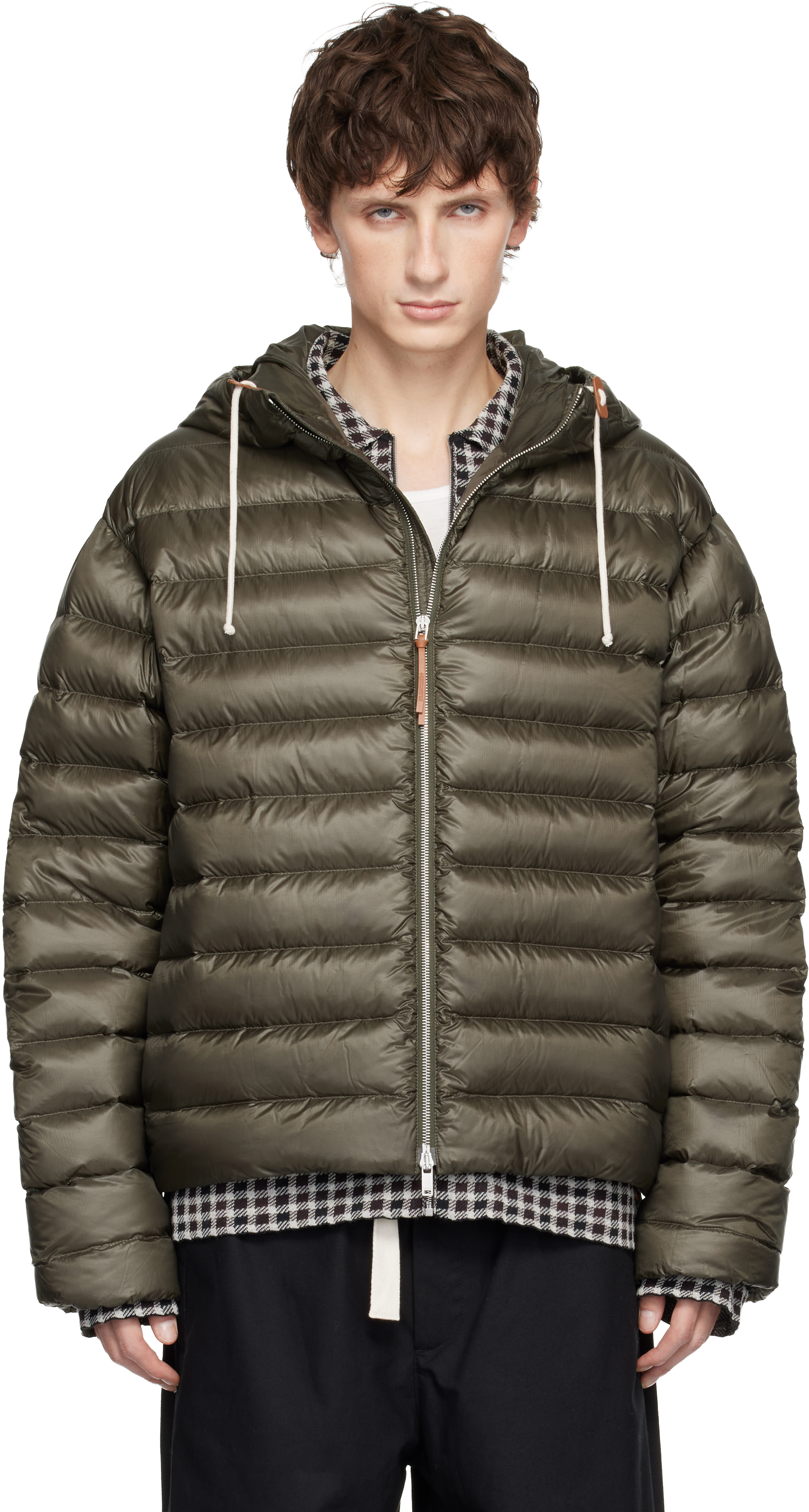 Jil Sander Khaki Hooded Down Jacket In Multi