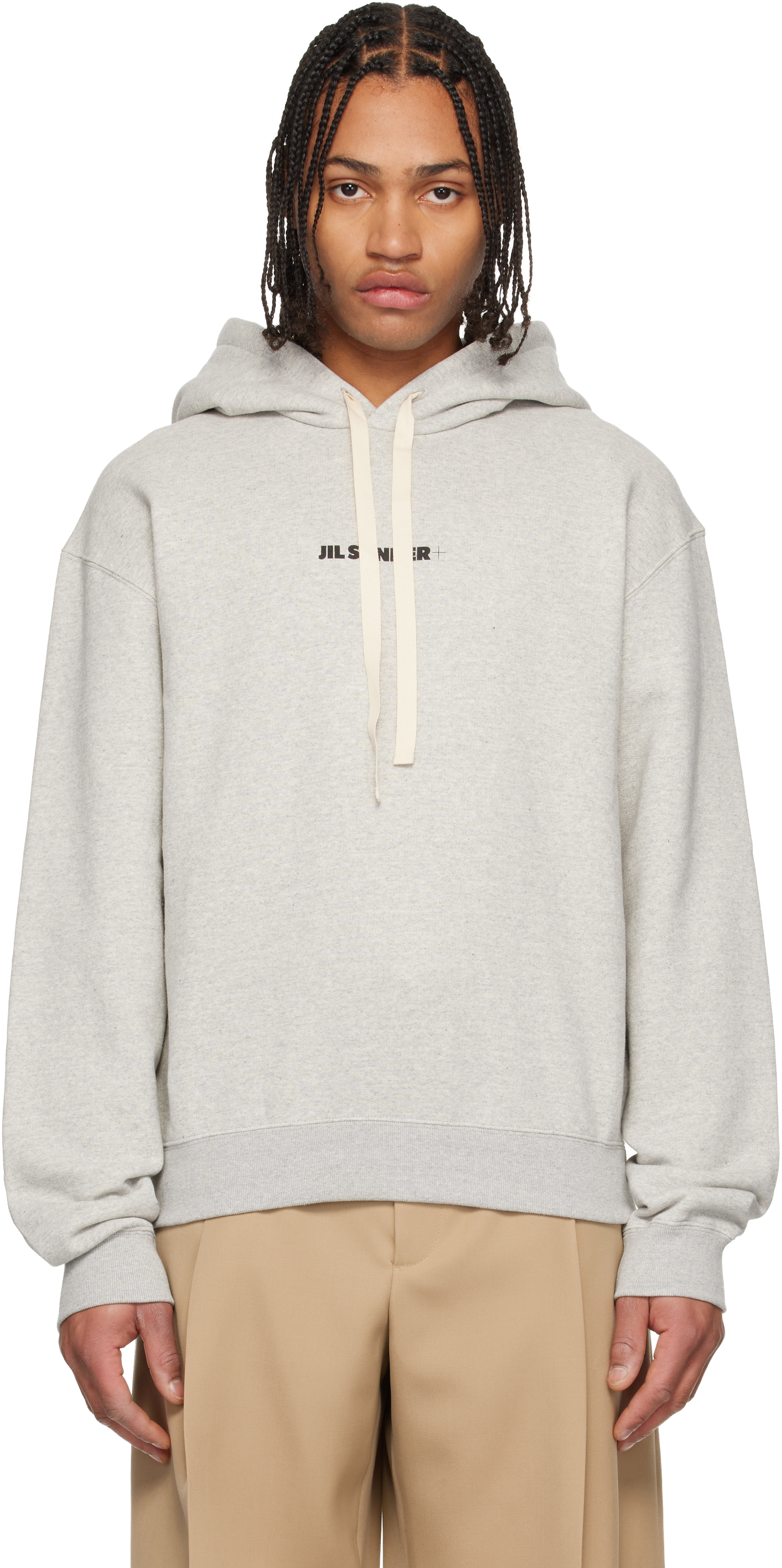 Jil Sander Gray Printed-logo Hoodie In Brown
