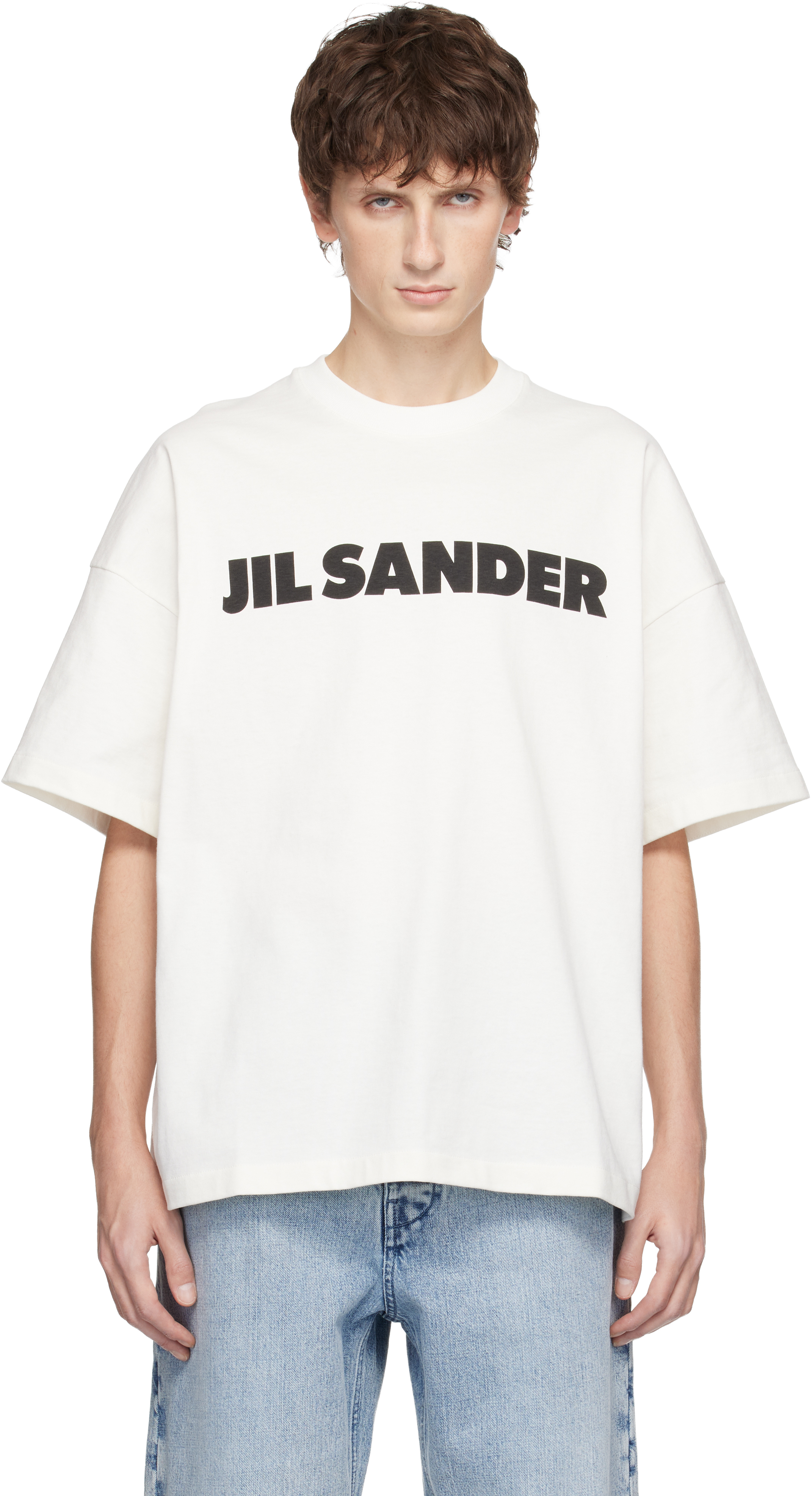 Jil Sander: オフホワイト ロゴ Tシャツ | SSENSE 日本