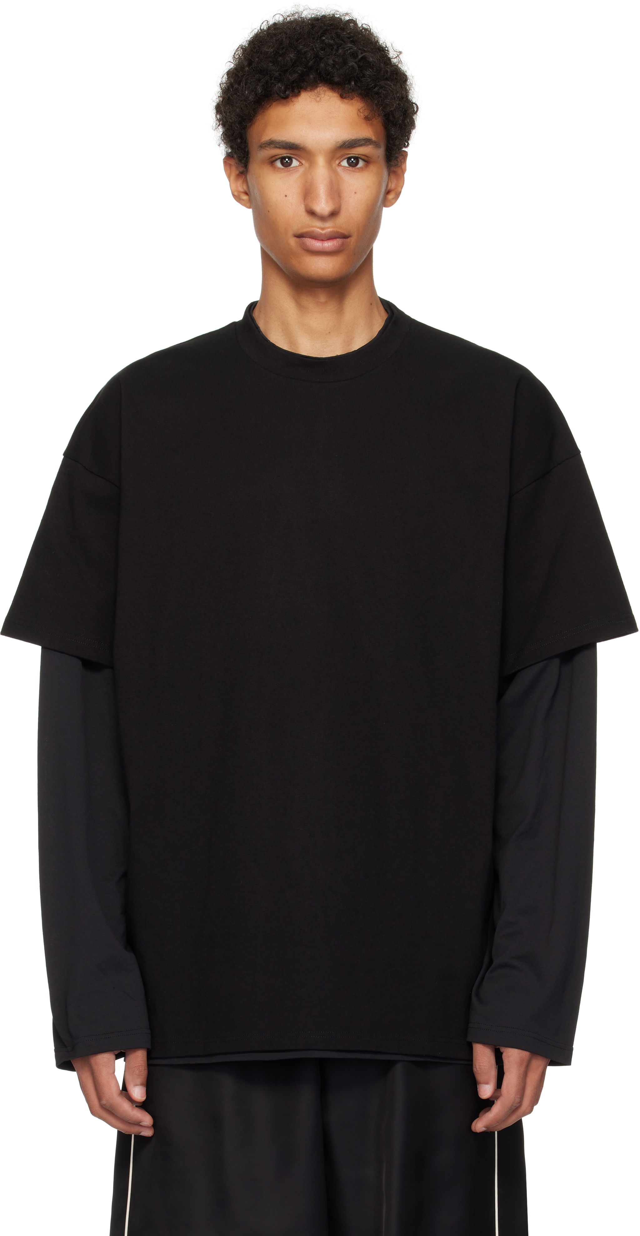 Jil Sander Black Crewneck T-shirt With Logo Lettering On The Rear And Layered Design In Black