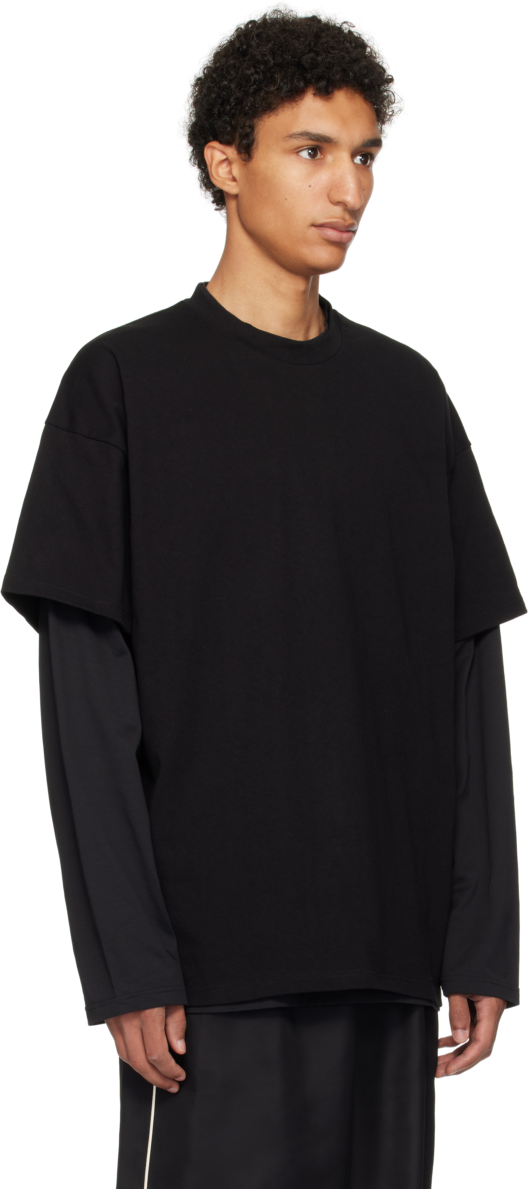 Jil Sander Black Crewneck T-shirt With Logo Lettering On The Rear And Layered Design In Black