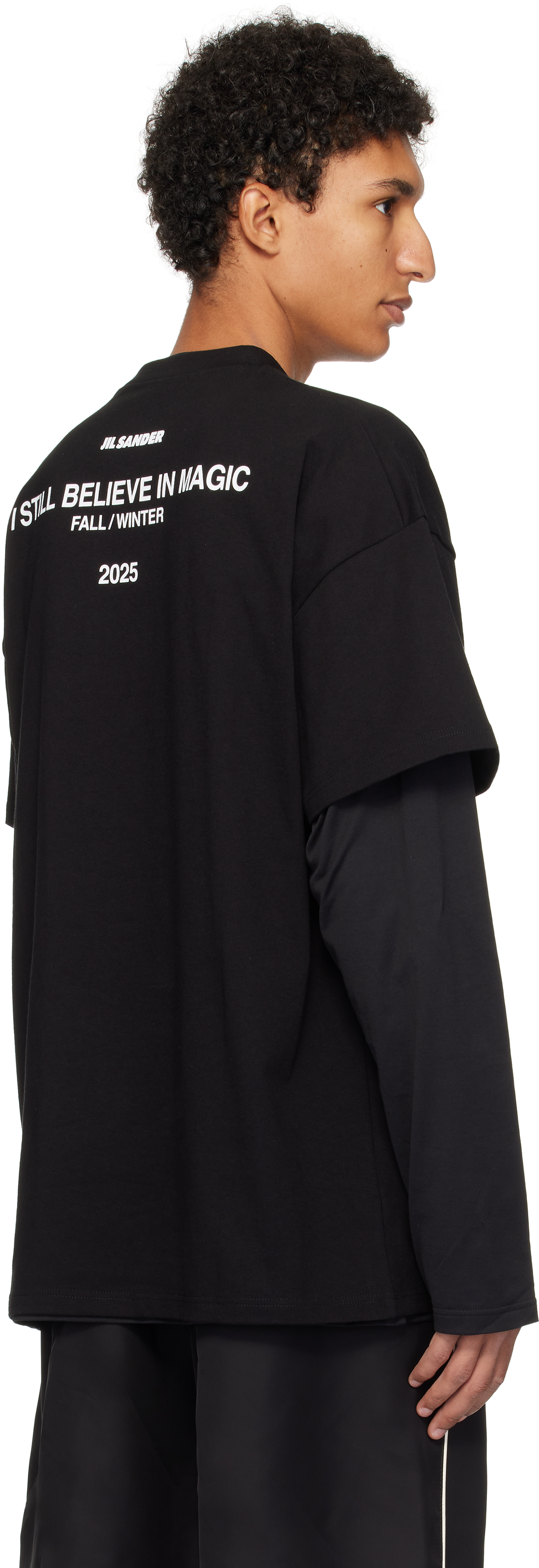 Jil Sander Black Crewneck T-shirt With Logo Lettering On The Rear And Layered Design In Black