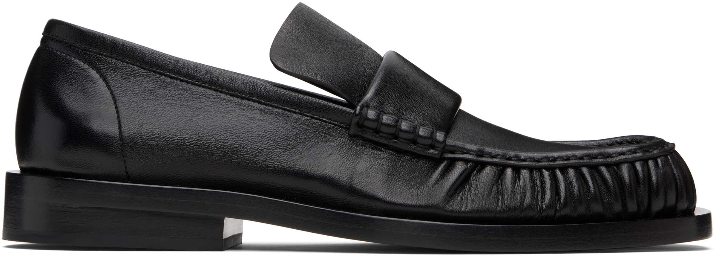 直営店☆JIL SANDER☆ ロゴ レザー スクエアトゥ ローファー Jil Sander: ブラック スクエアトゥ ローファー | SSENSE 日本