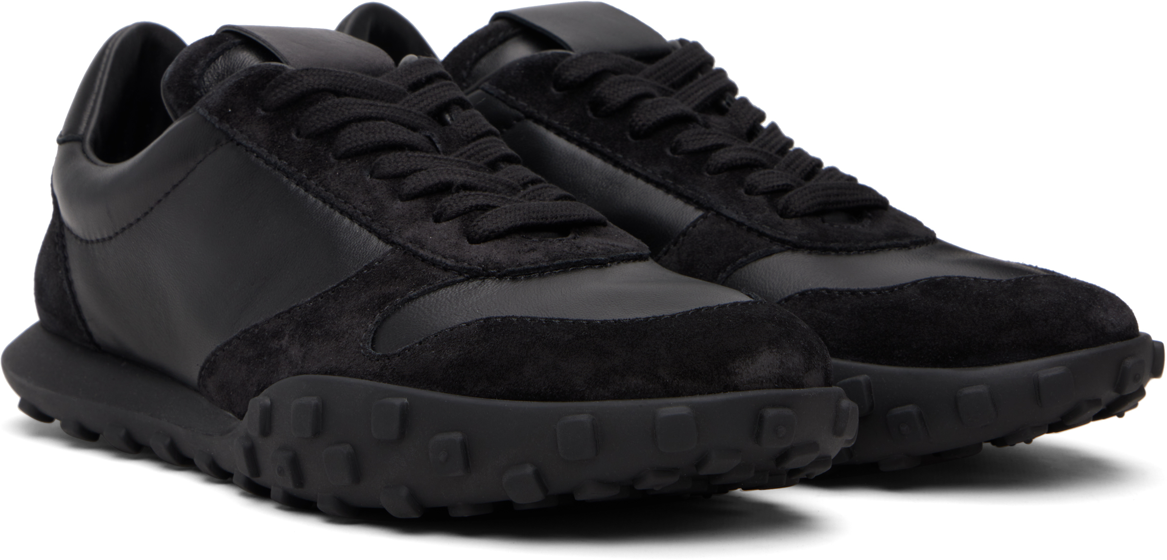 Jil Sander Suede Panel Round Toe Rubber Sole Sneakers In Black
