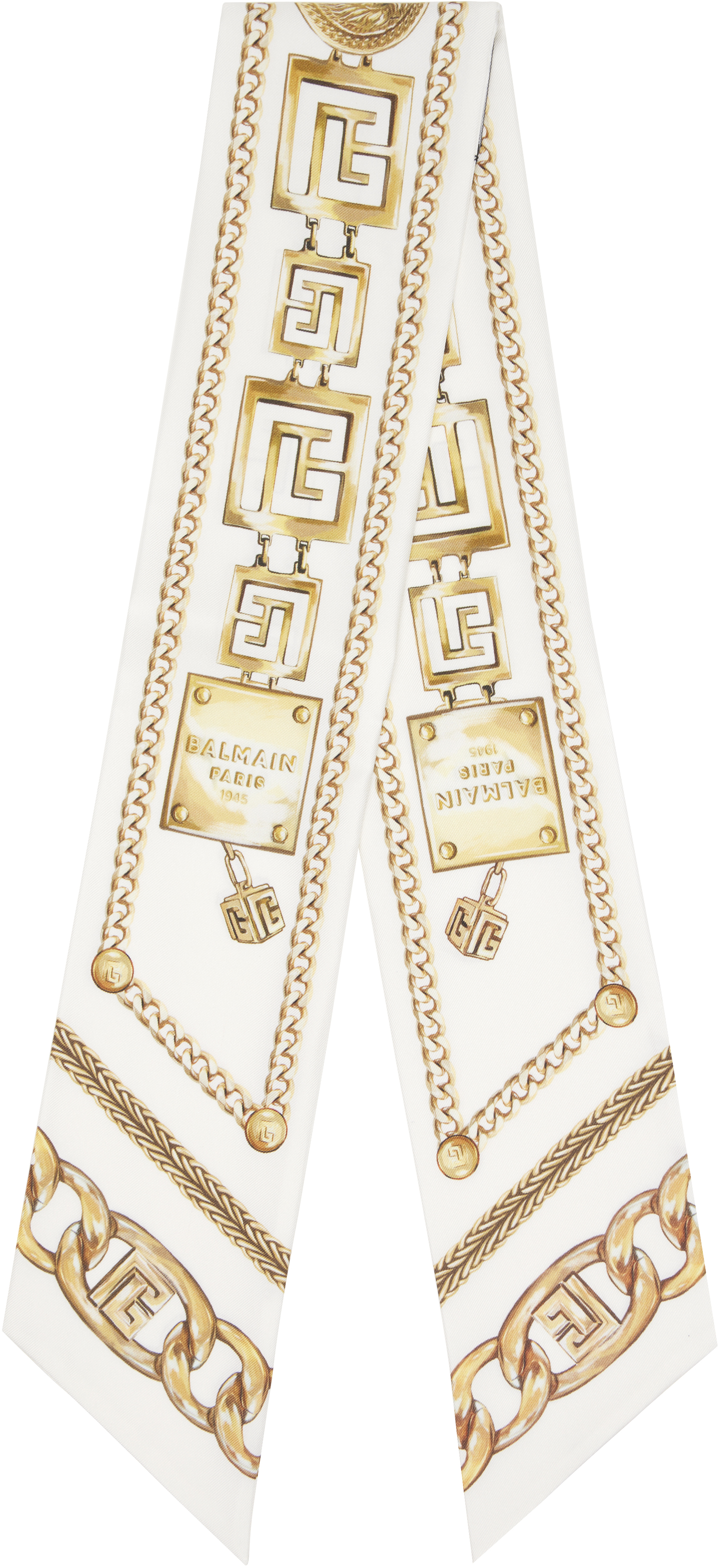 Balmain Printed Silk Bandana With Chains Pattern In Gold