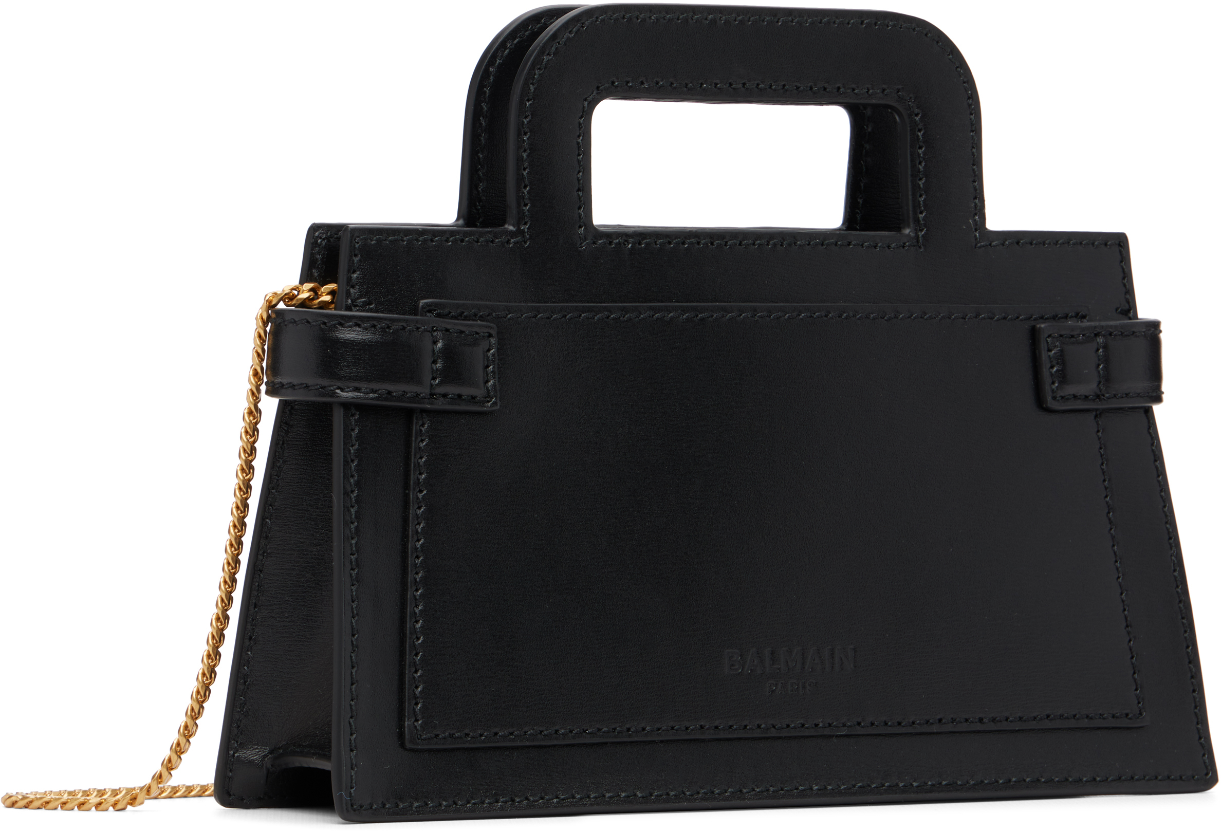 Balmain B-buzz Small Top Handle Monogrammed Canvas And Leather Bag