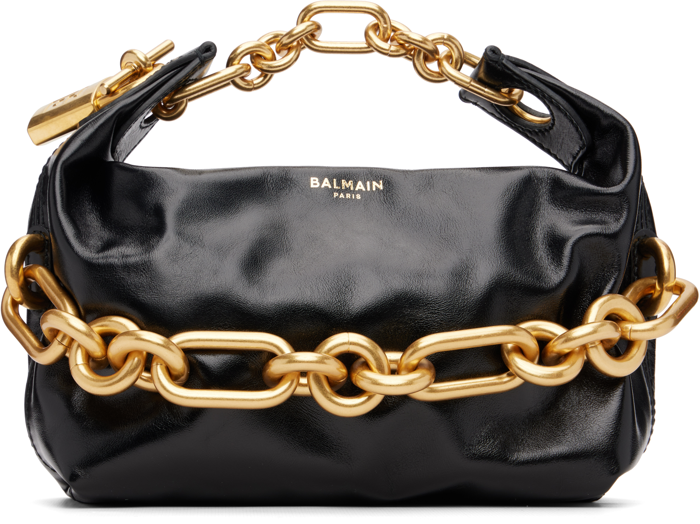 Balmain Sync Mini Chain-embellished Leather Tote In Black
