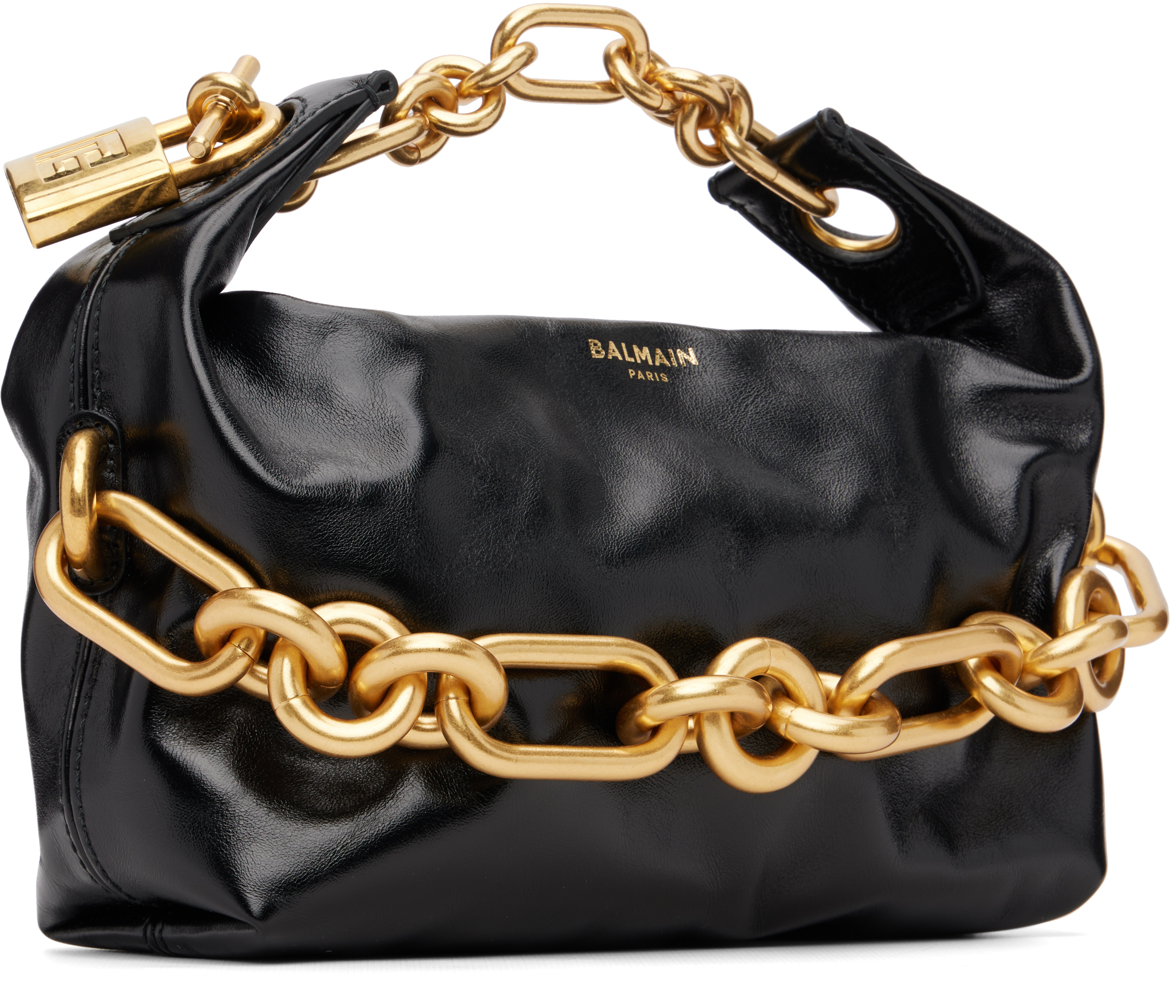 Balmain Sync Mini Chain-embellished Leather Tote In Black