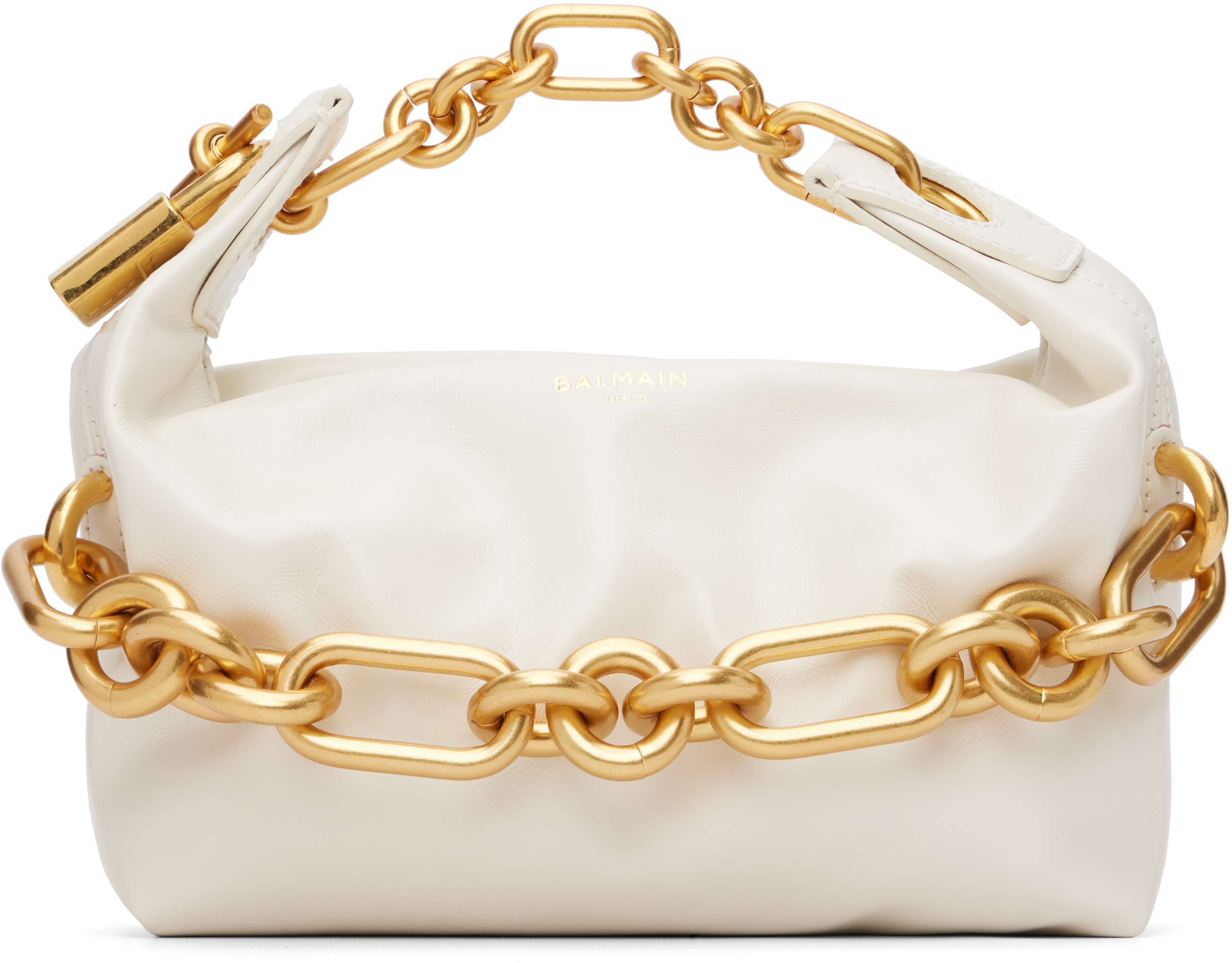 Balmain Sync Chain Mini Top-handle Bag In Calfskin Leather In Sand