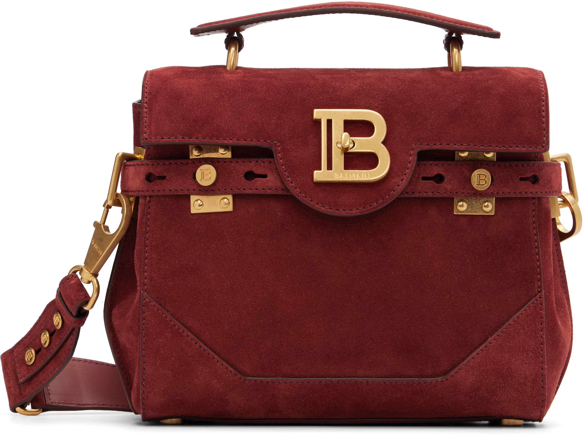 Balmain Burgundy B-buzz 23 Suede Bag In Red