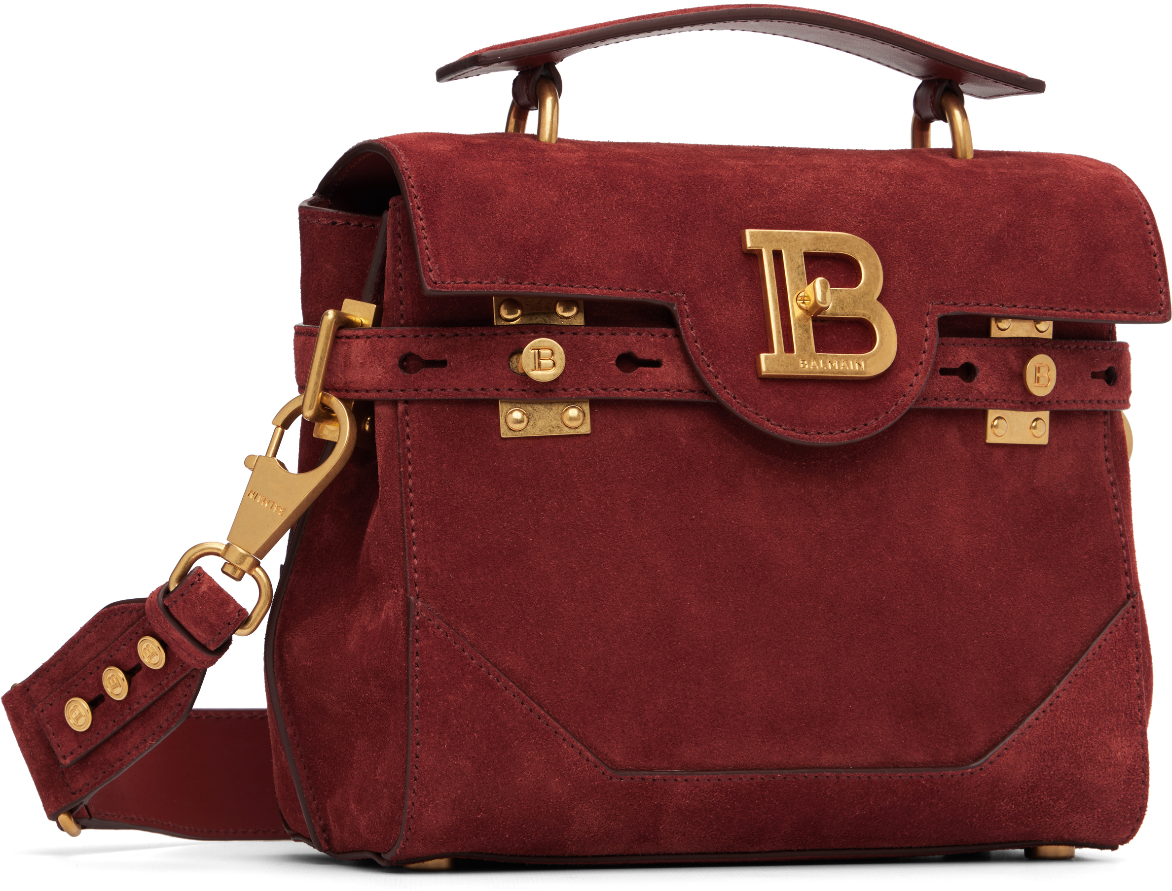 Balmain Burgundy B-buzz 23 Suede Bag In Red