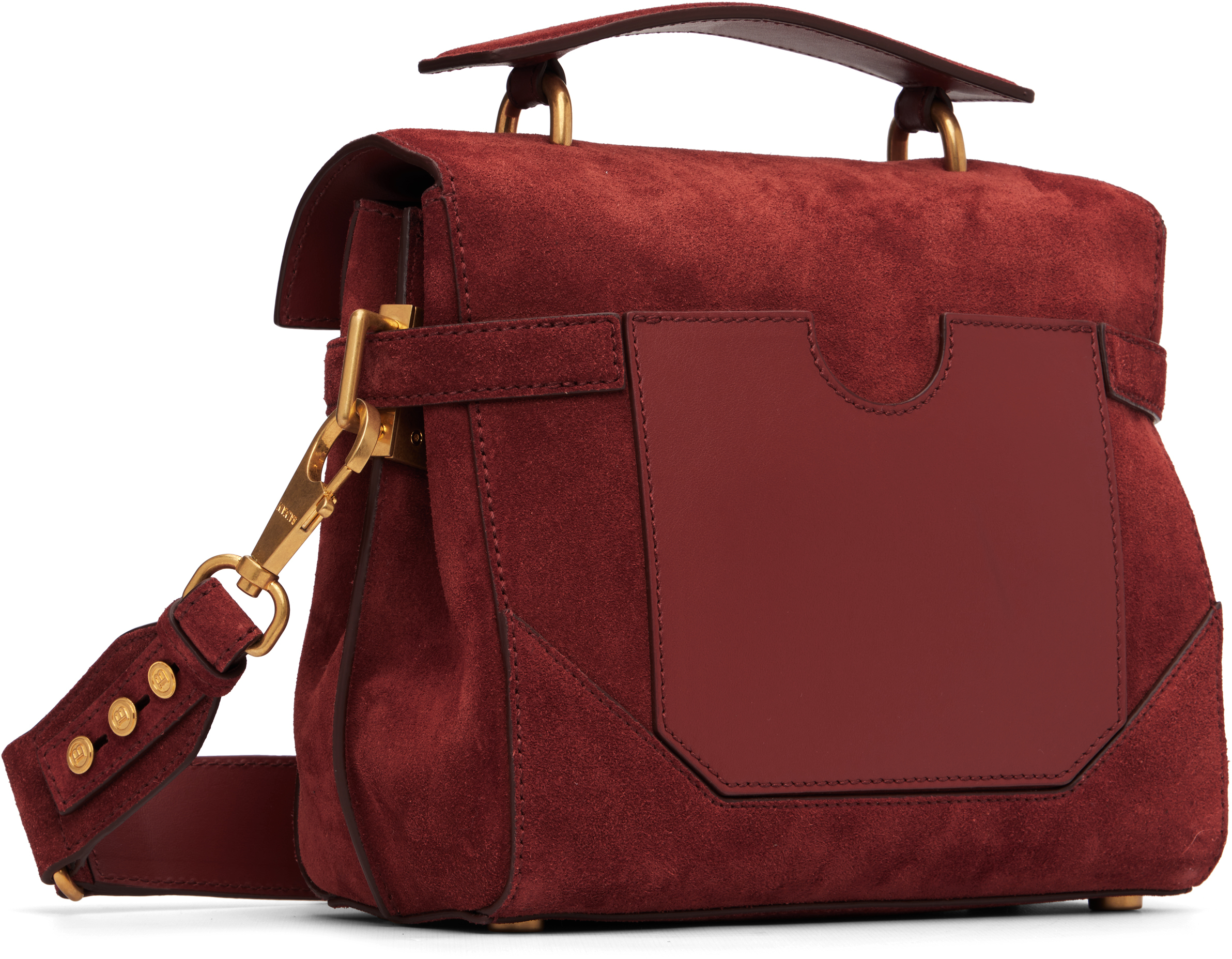Balmain Burgundy B-buzz 23 Suede Bag In Red