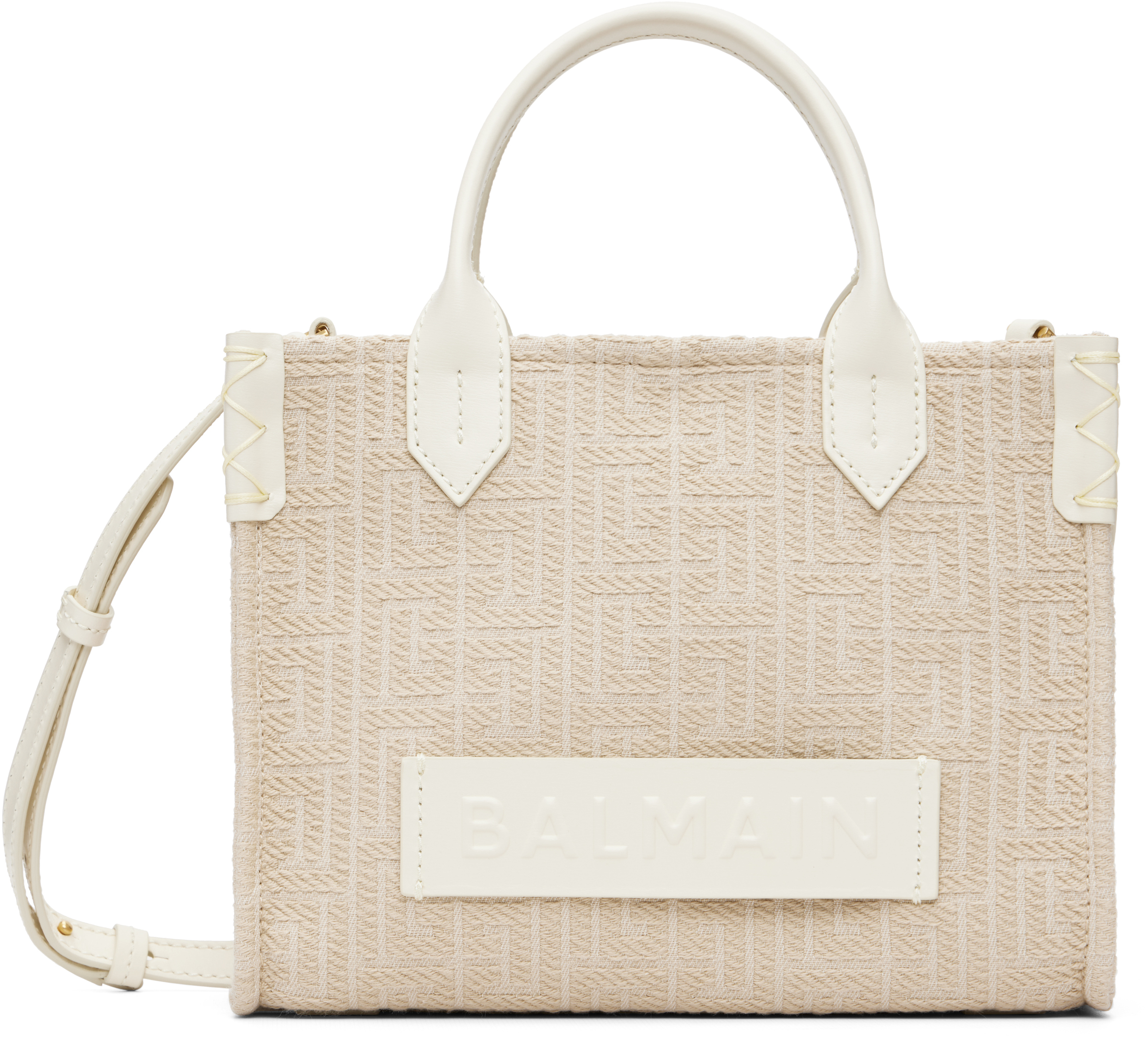 Balmain Beige B-army Small Monogrammed Bag In Neutral