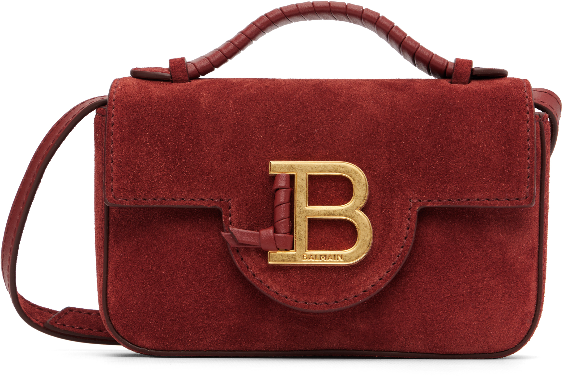 Balmain Burgundy Suede B-buzz 17 Mini Bag In Red