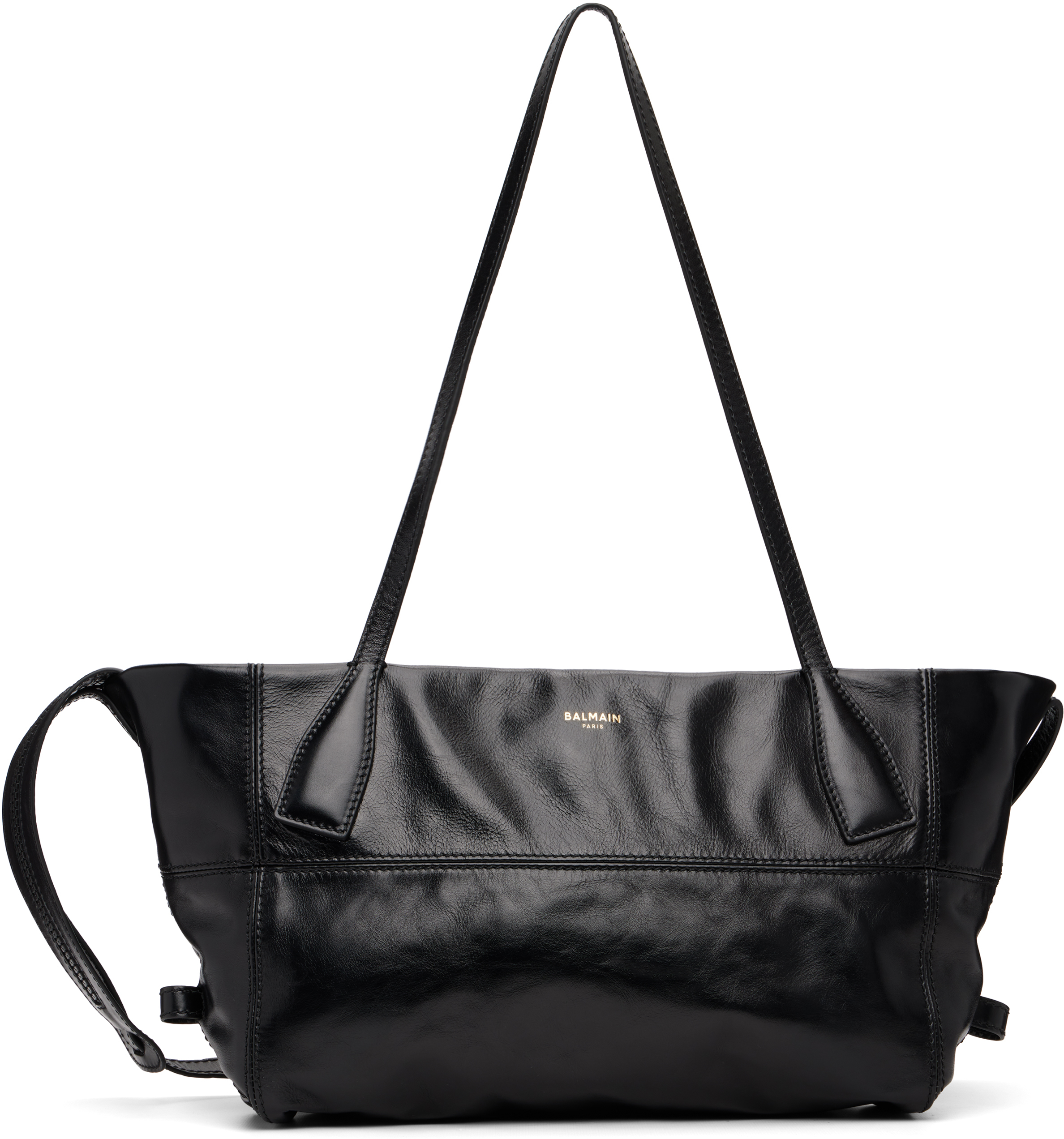 Balmain Black Small Track Zips Calfskin Bag In Black