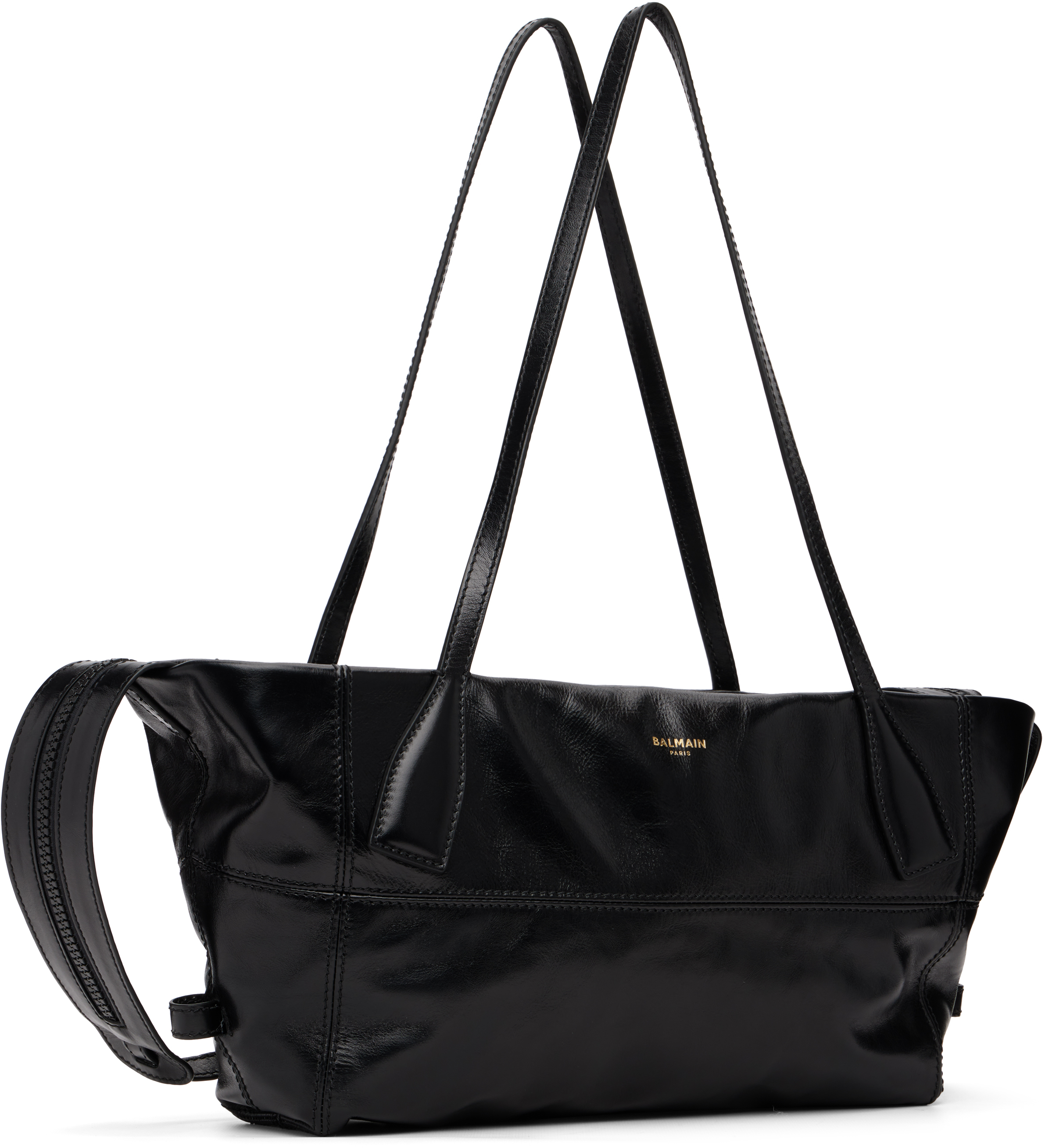 Balmain Black Small Track Zips Calfskin Bag In Black