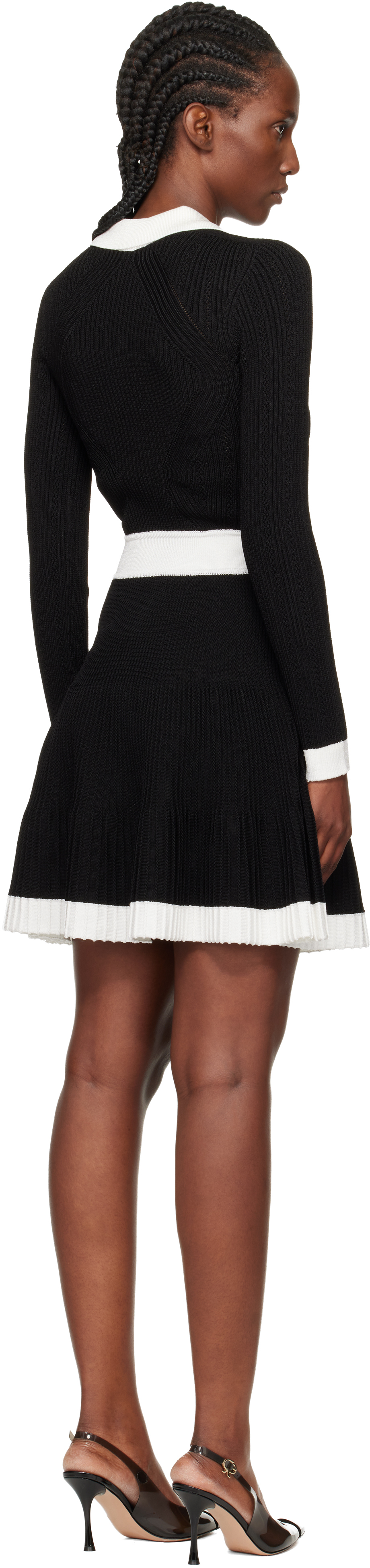 Balmain Black & White Pointelle Minidress In Black