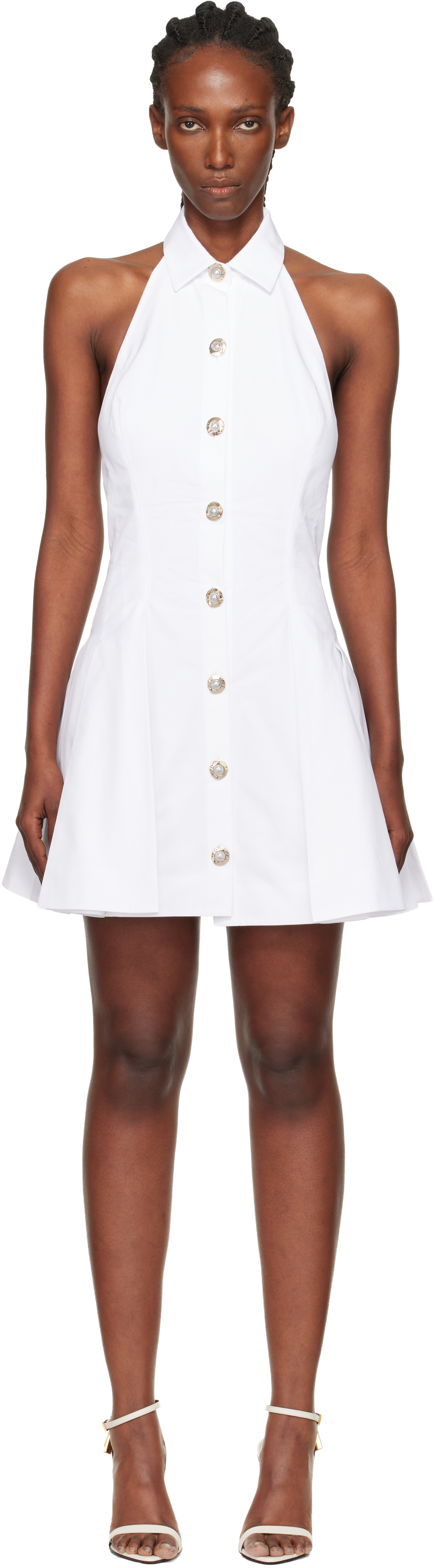 Balmain White A-line Backless Poplin Minidress In White
