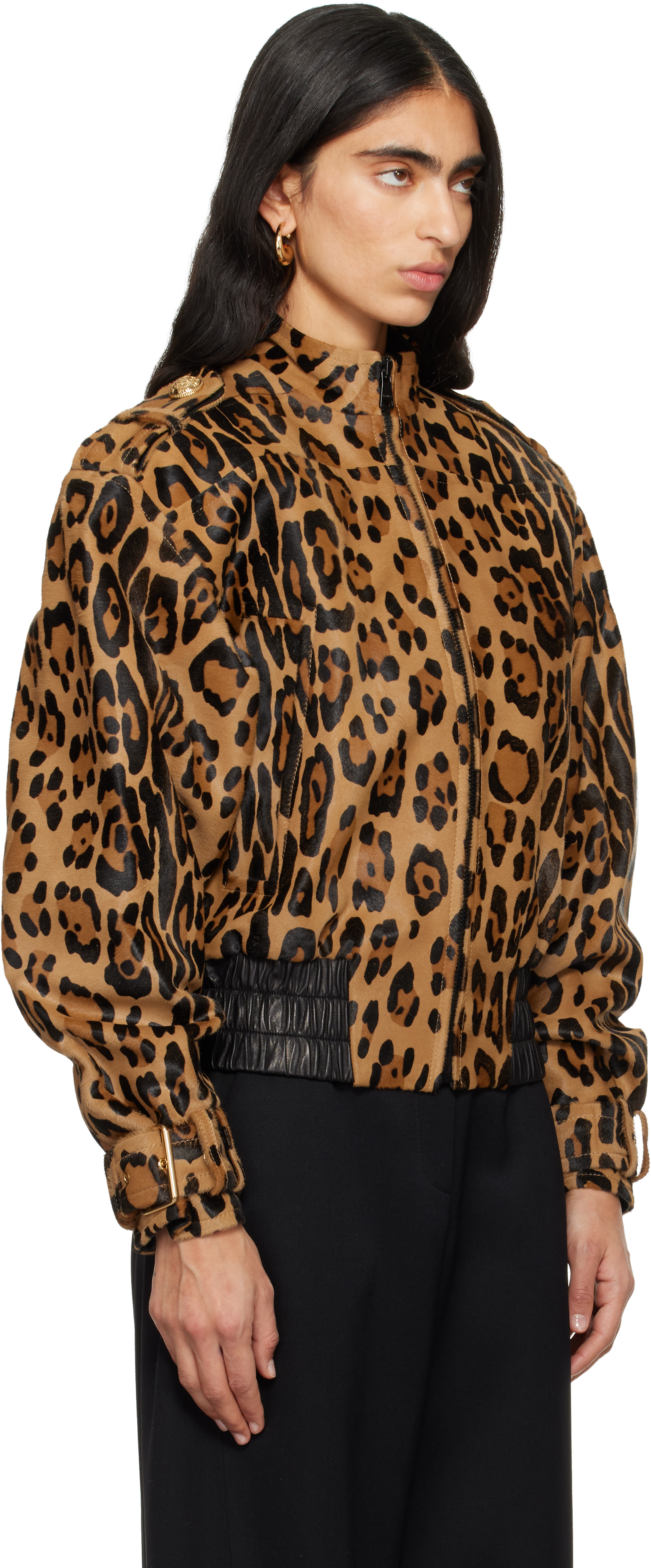 Balmain Ponyskin-style Leather Bomber Jacket With Leopard Pattern In Brown