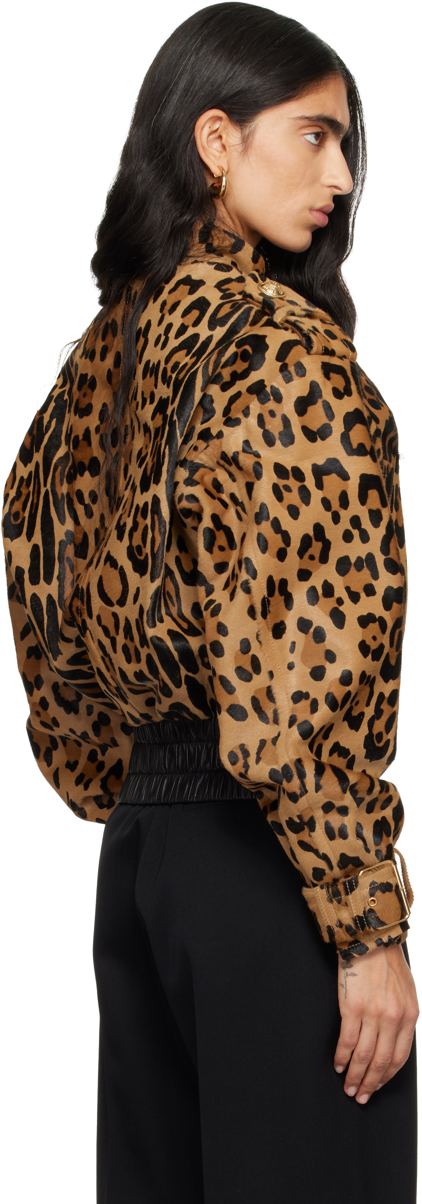 Balmain Ponyskin-style Leather Bomber Jacket With Leopard Pattern In Brown