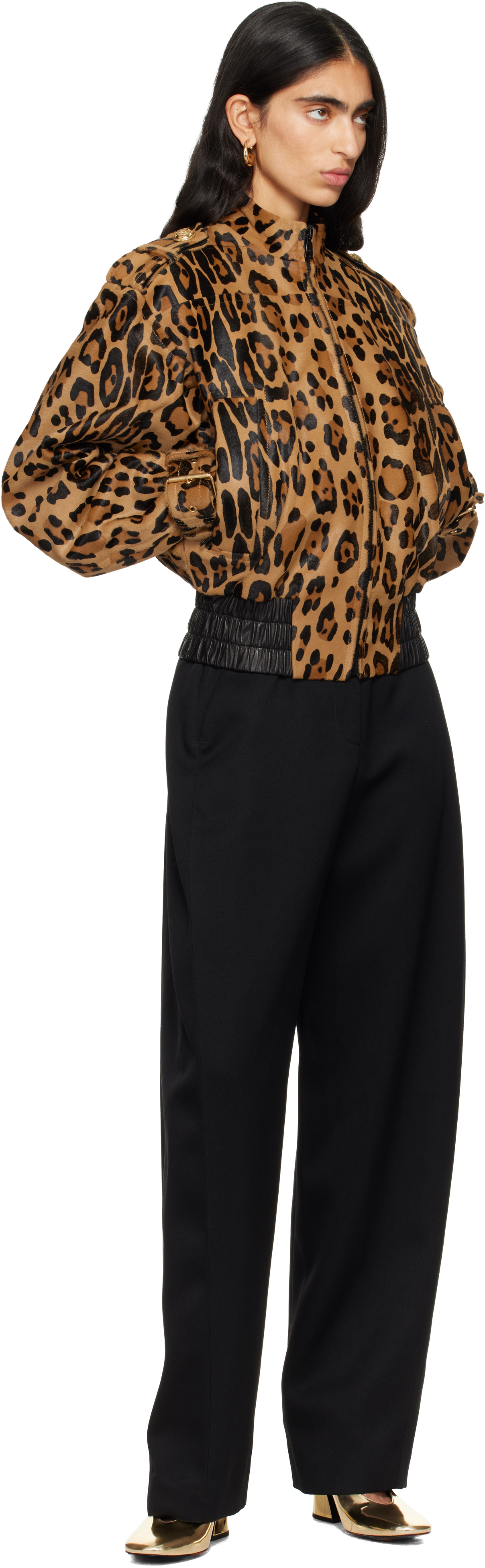 Balmain Ponyskin-style Leather Bomber Jacket With Leopard Pattern In Brown