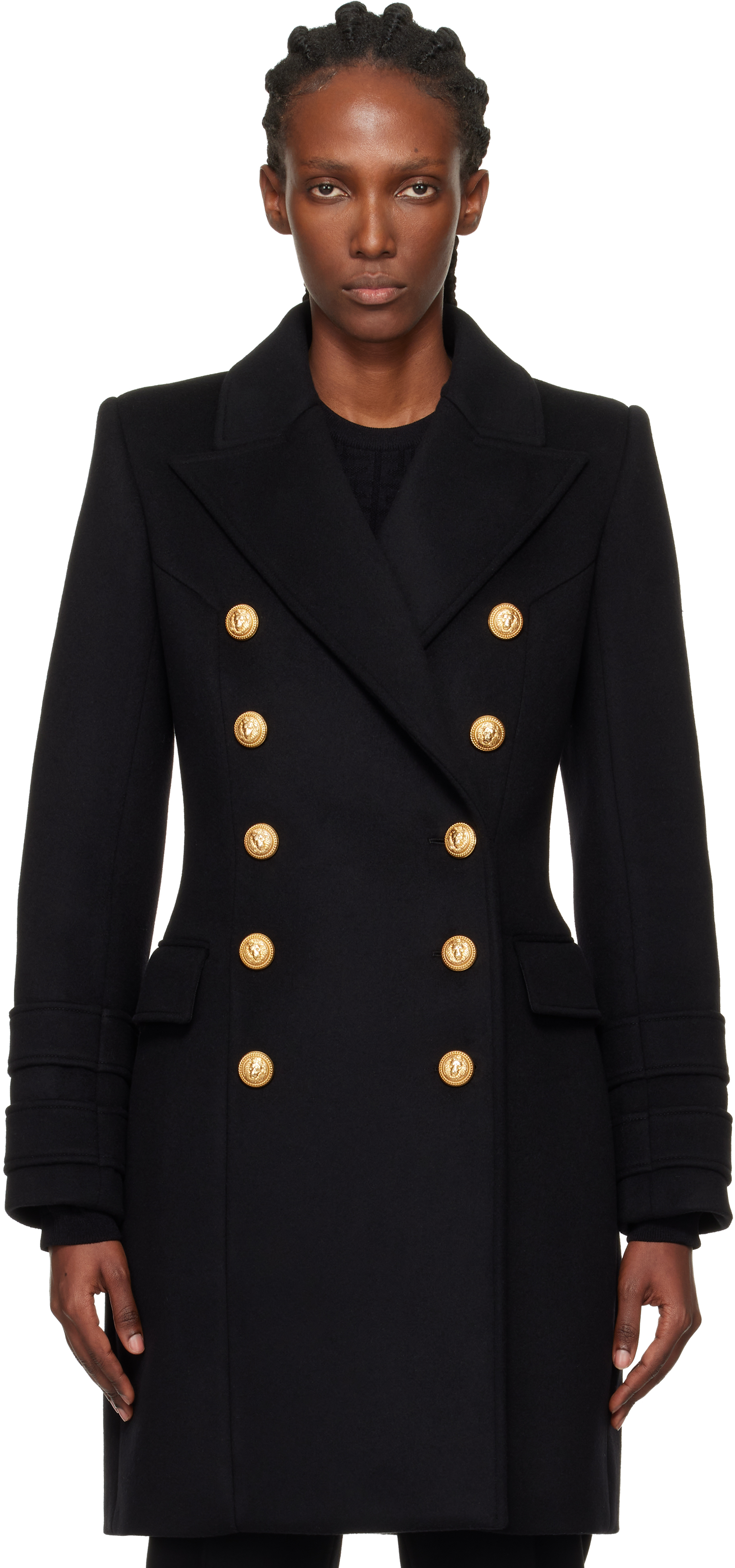Balmain Black 10-buttons Wool & Cashmere Coat In Black