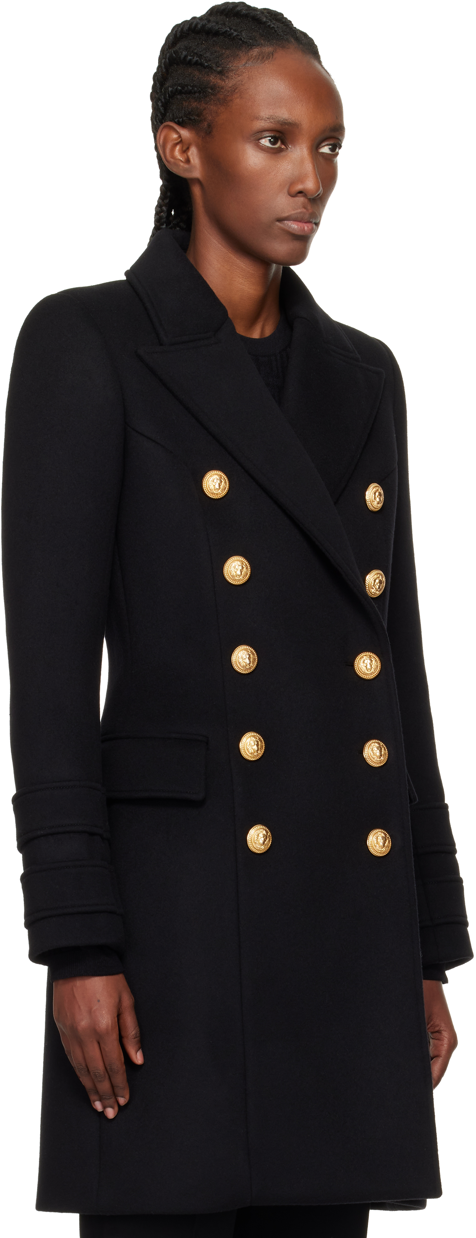Balmain Black 10-buttons Wool & Cashmere Coat In Black