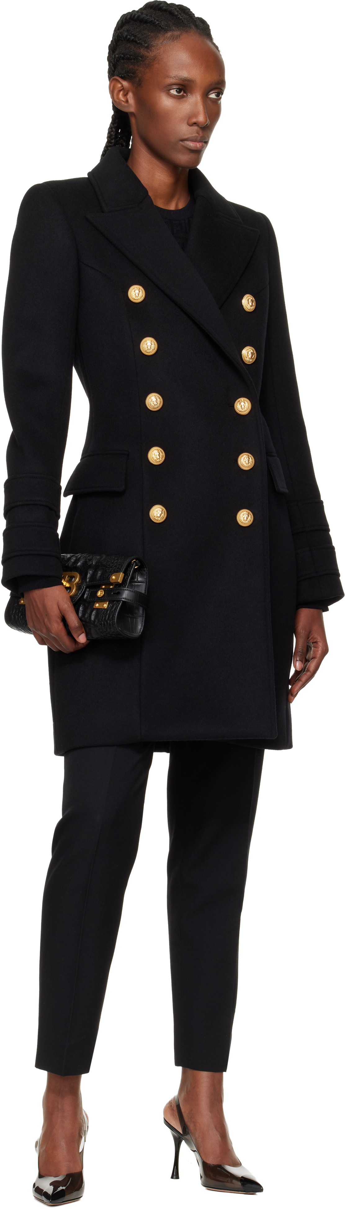 Balmain Black 10-buttons Wool & Cashmere Coat In Black