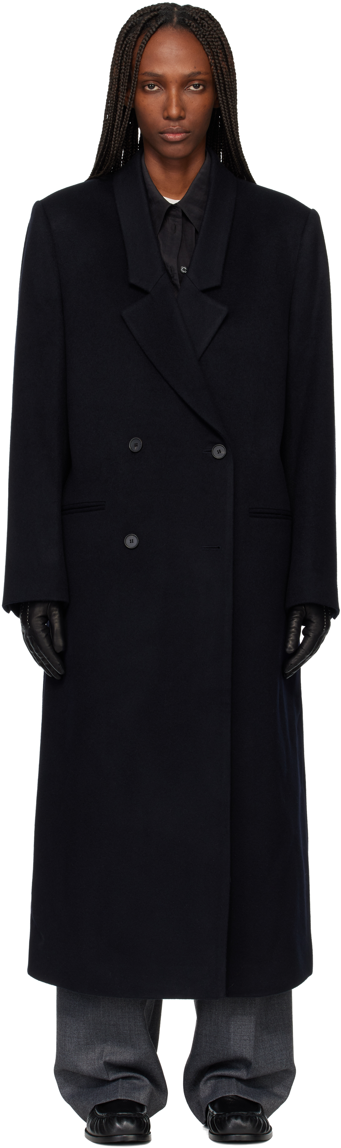 Navy Tailored Double-Breasted Maxi Coat by TONYWACK on Sale
