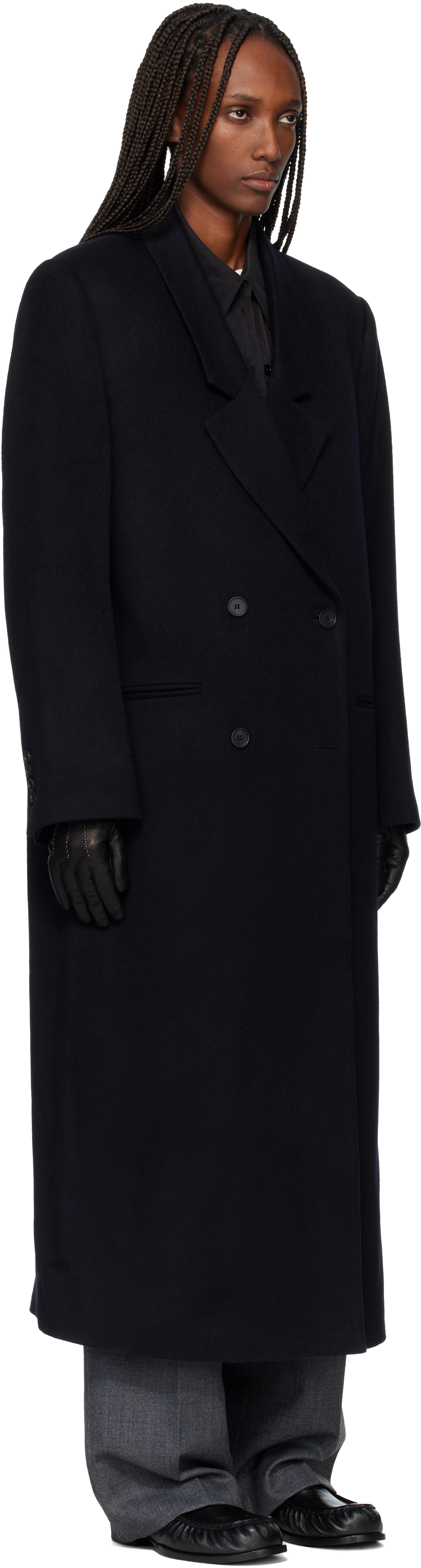Tonywack Black Tailored Double-breasted Maxi Coat In Blue