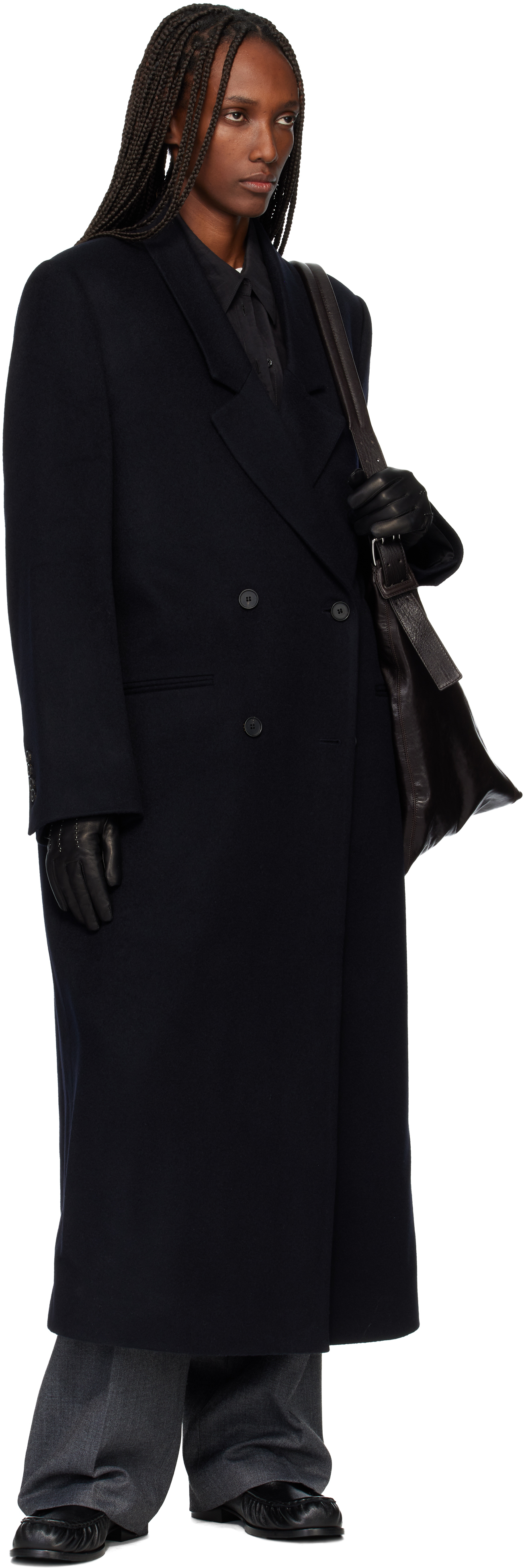 Tonywack Black Tailored Double-breasted Maxi Coat In Blue