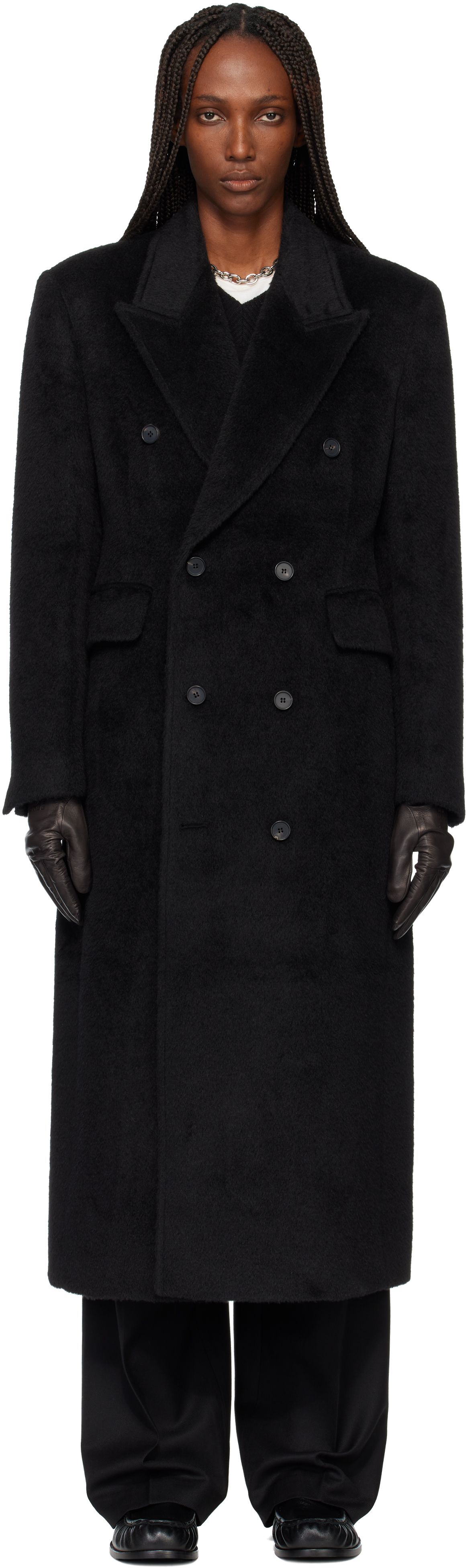 Tonywack Black Wool & Alpaca Fitted Double-breasted Maxi Coat