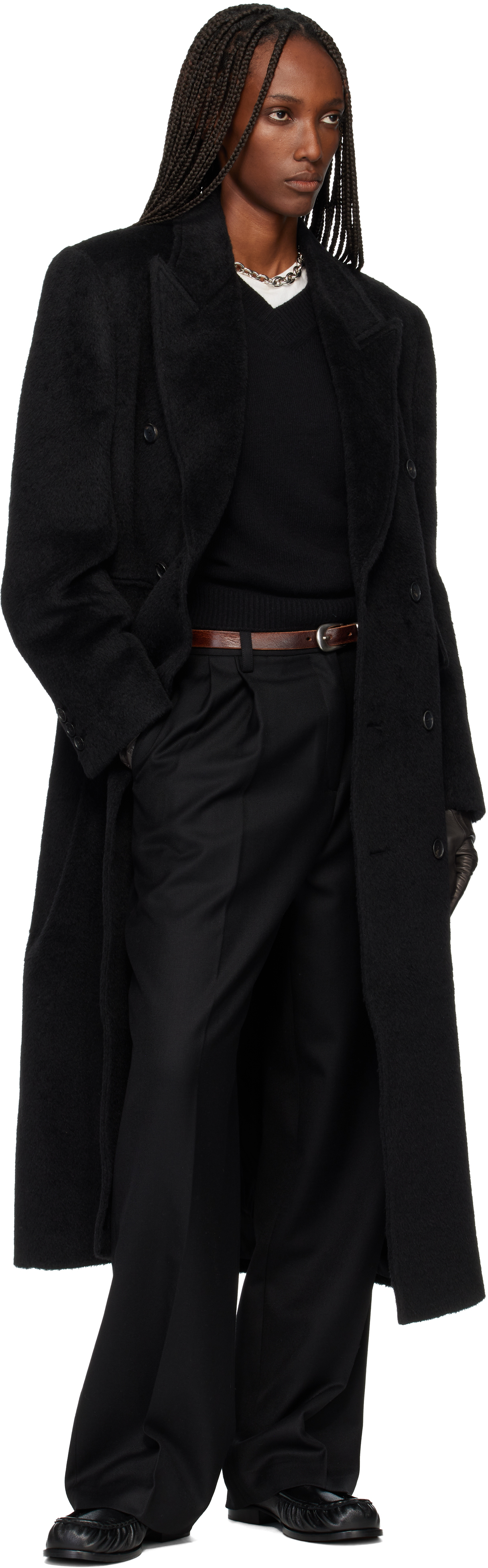 Tonywack Black Wool & Alpaca Fitted Double-breasted Maxi Coat In Black