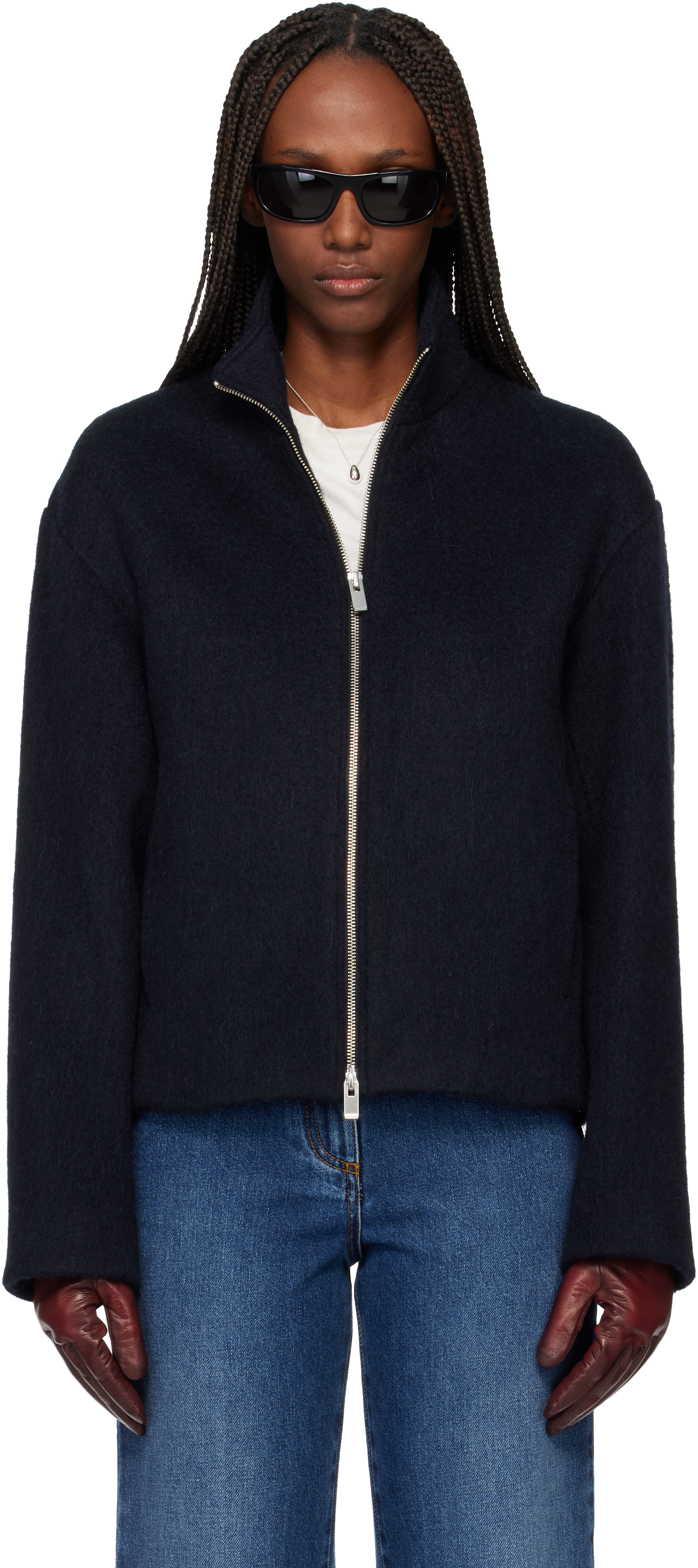 Tonywack Navy Wool Alpaca Zippered Jacket In Blue