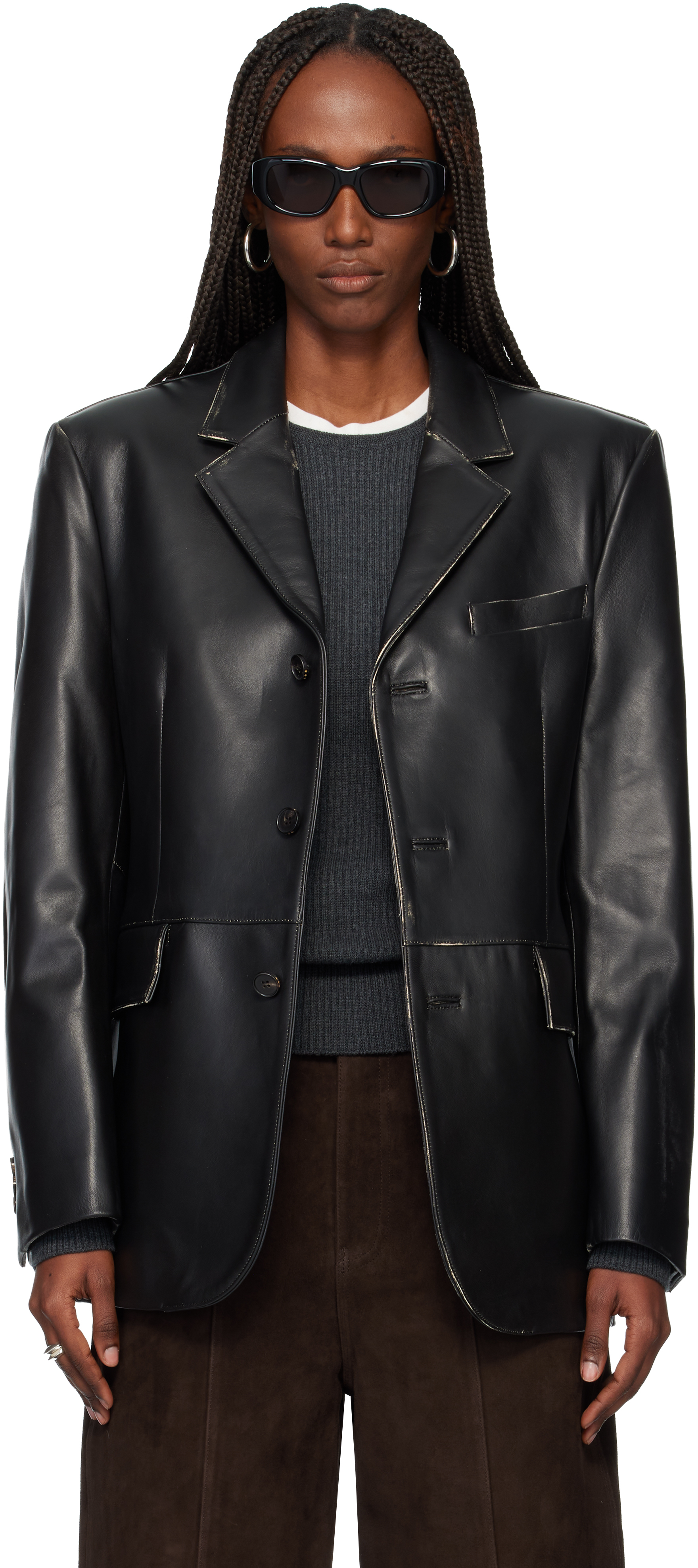 Tonywack Black Nappa Leather Distressed Tailored Jacket