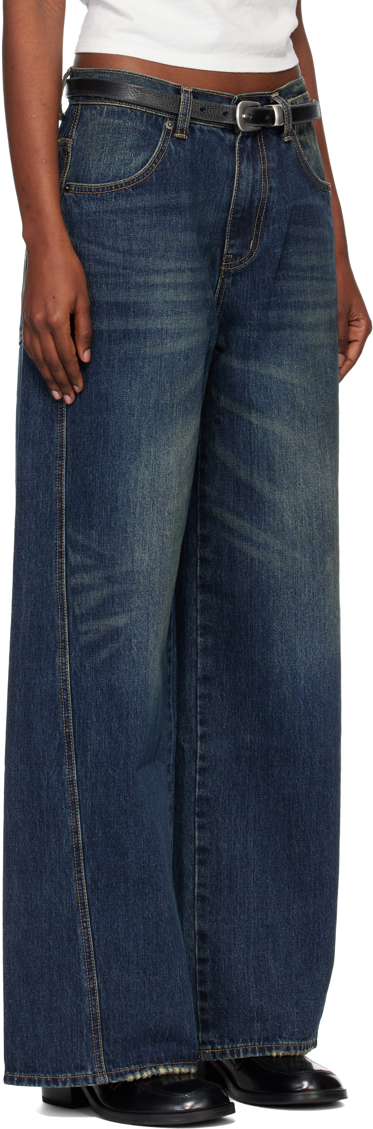Tonywack Blue Oversized Wide-leg Denim Jeans In Animal Print