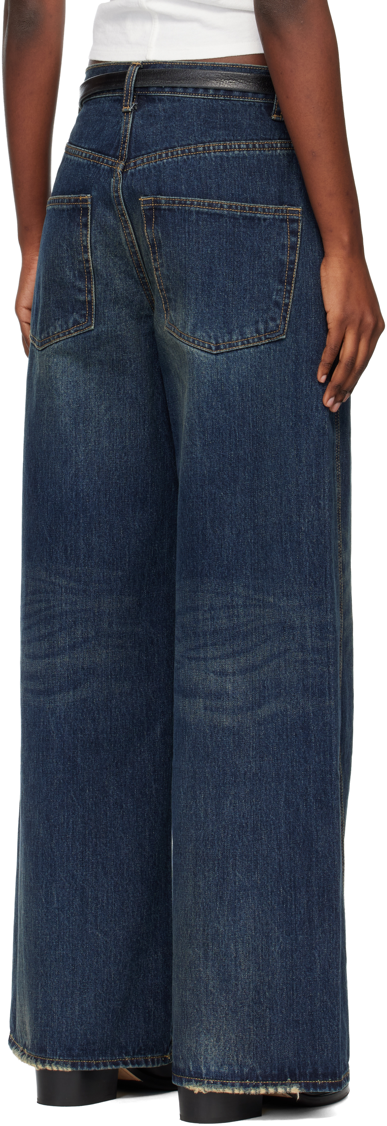 Tonywack Blue Oversized Wide-leg Denim Jeans In Animal Print