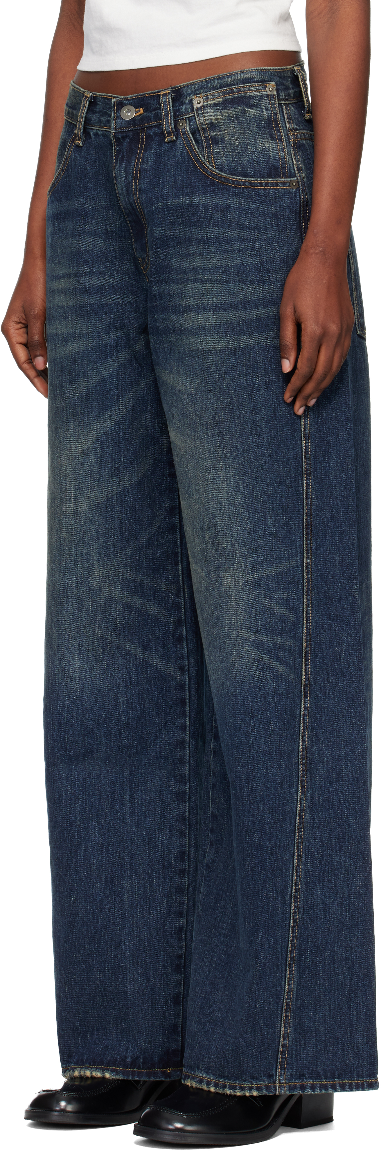 Tonywack Blue Oversized Wide-leg Denim Jeans In Animal Print
