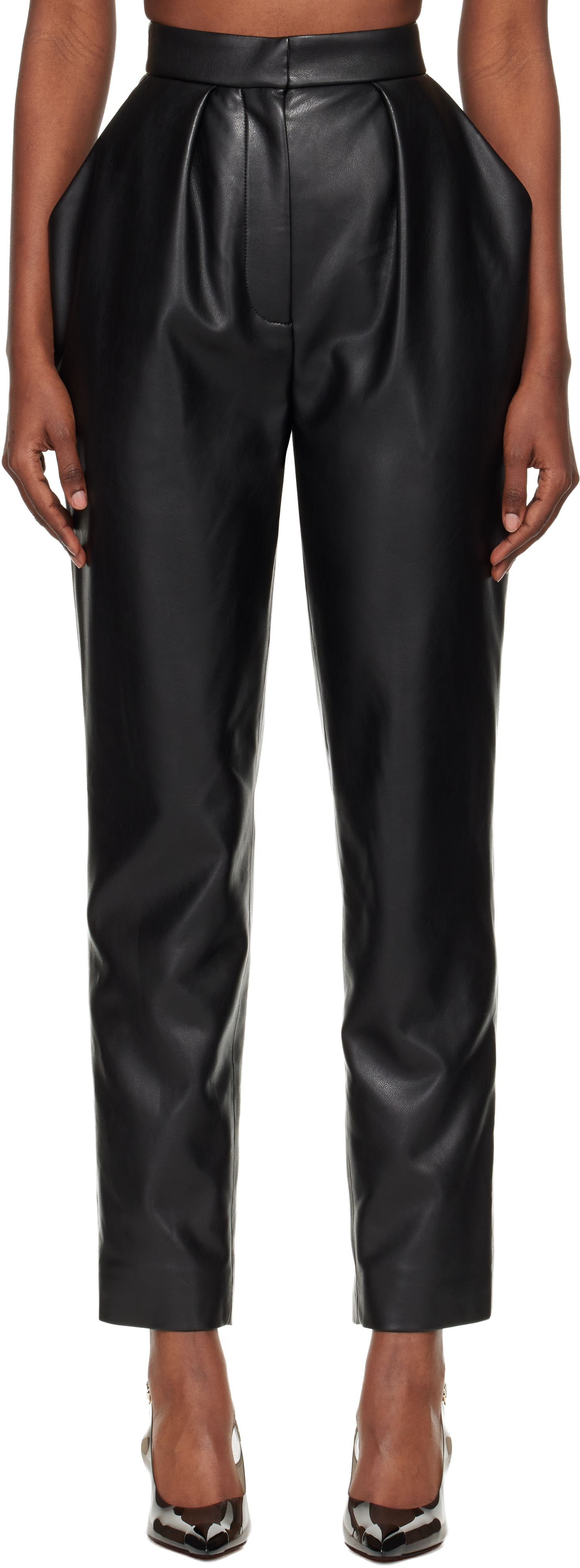 Balmain Eco Leather Pleated Tapered-leg Pants In Black