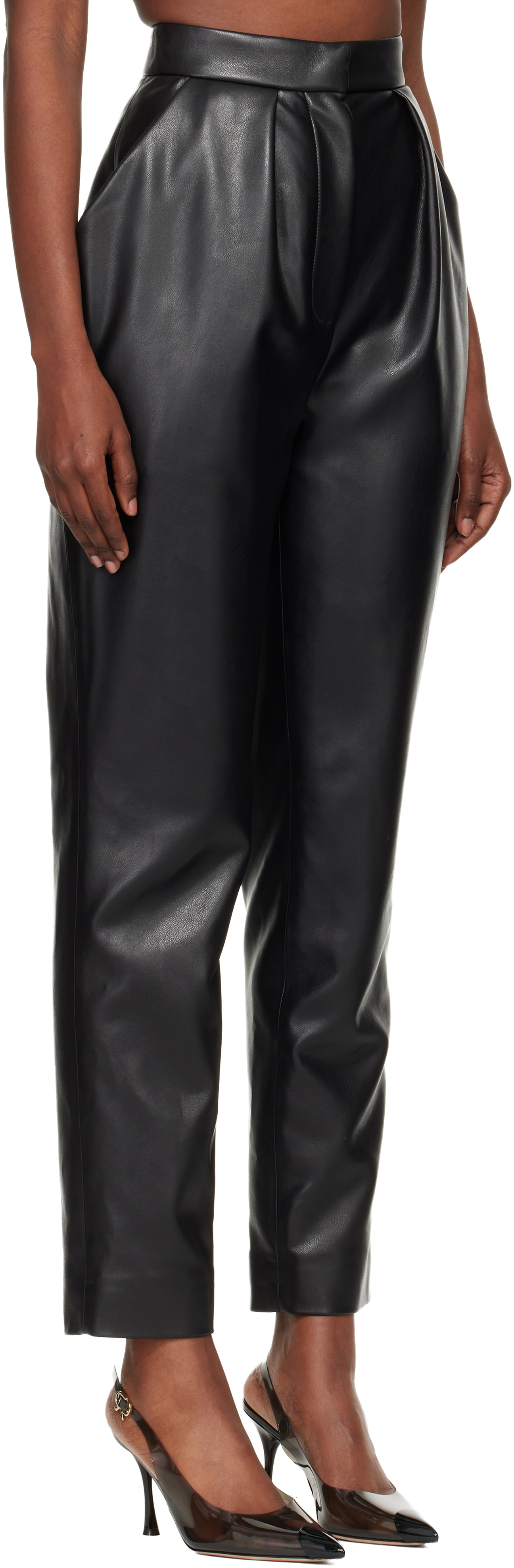 Balmain Eco Leather Pleated Tapered-leg Pants In Black