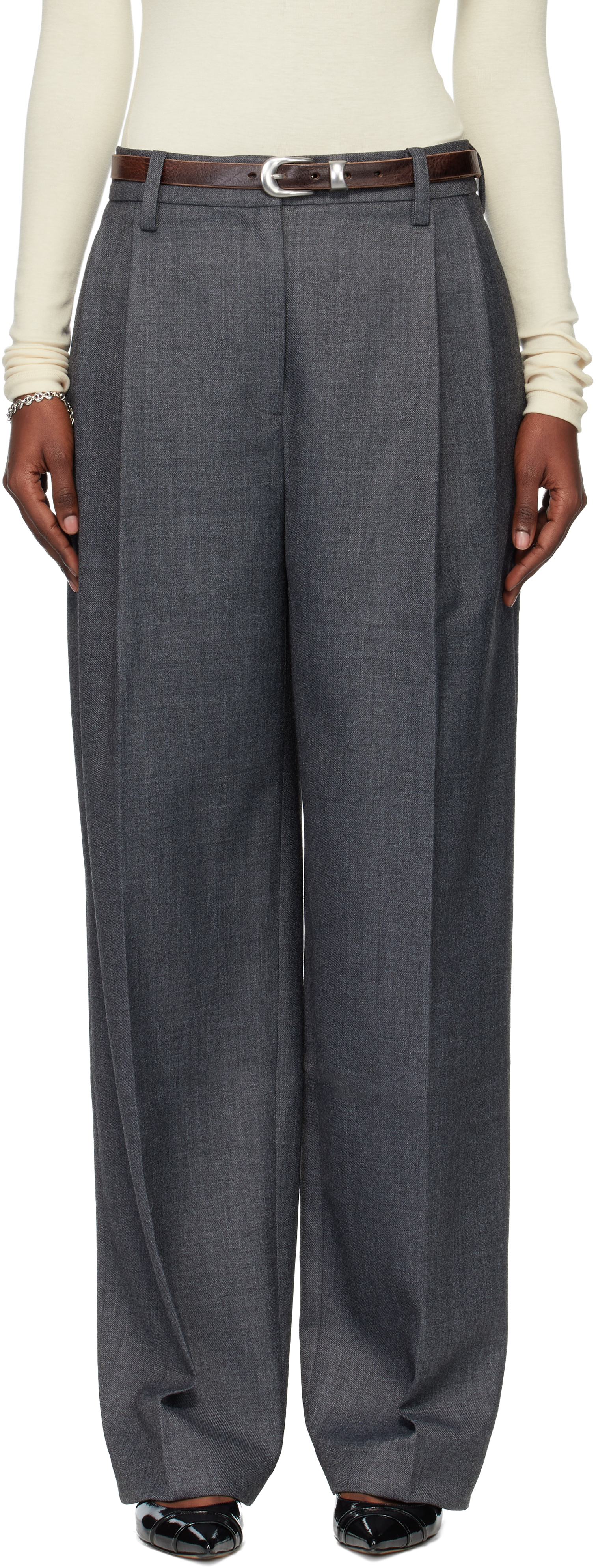 Tonywack Gray Pleated Wool Tailored Trousers In Animal Print