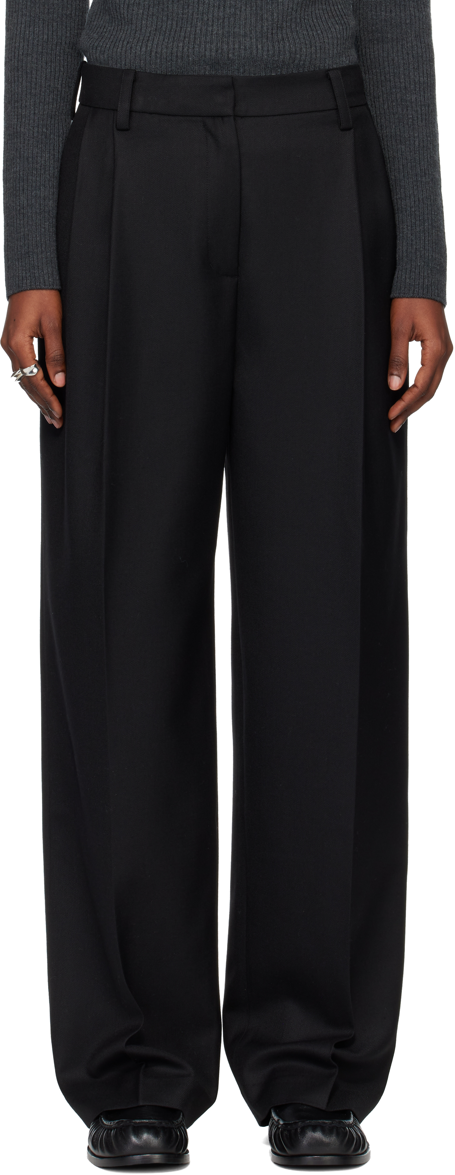 Tonywack Black Pleated Wool Tailored Trousers In Multi