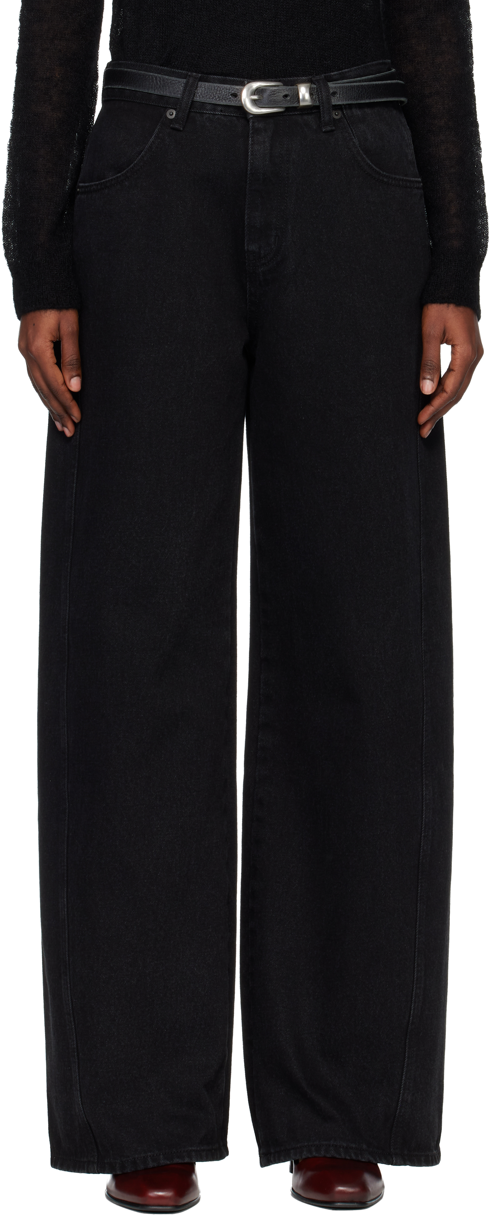 Tonywack Black Wide-leg Cotton Work Trousers In Multi