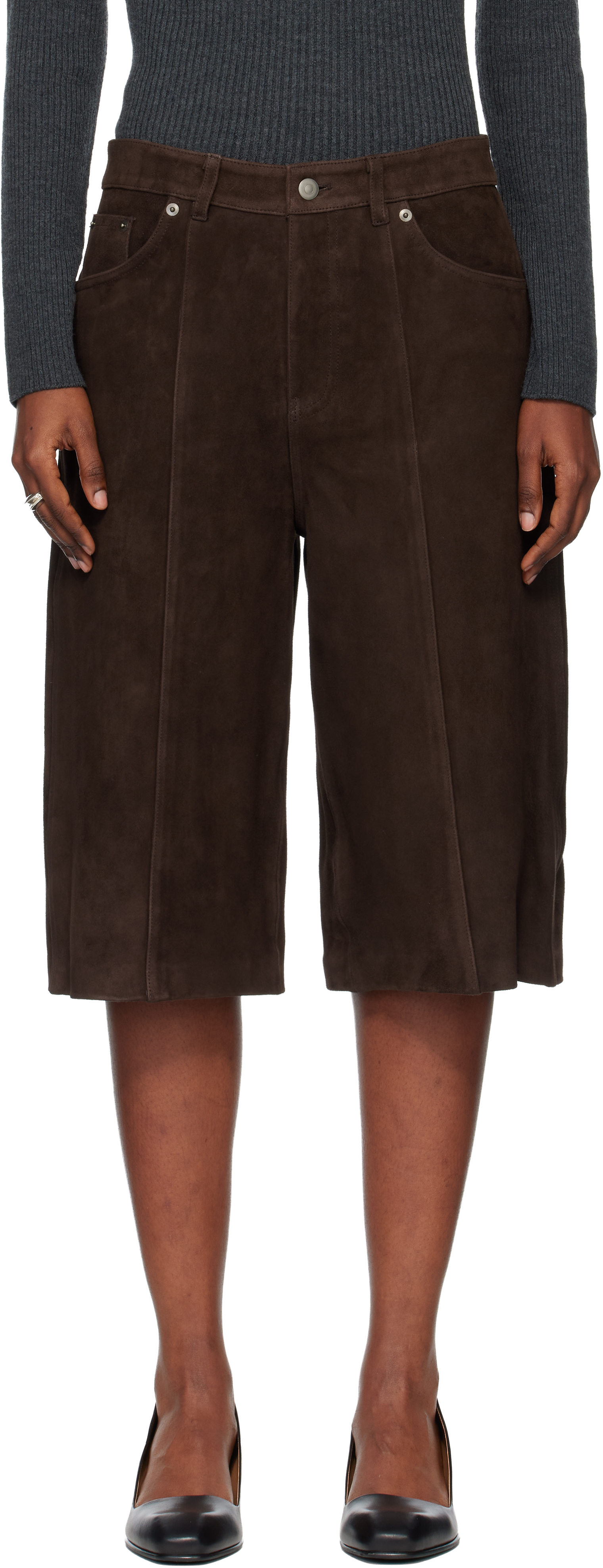TONYWACK: Brown Straight-Leg Bermuda Goat Suede Shorts | SSENSE